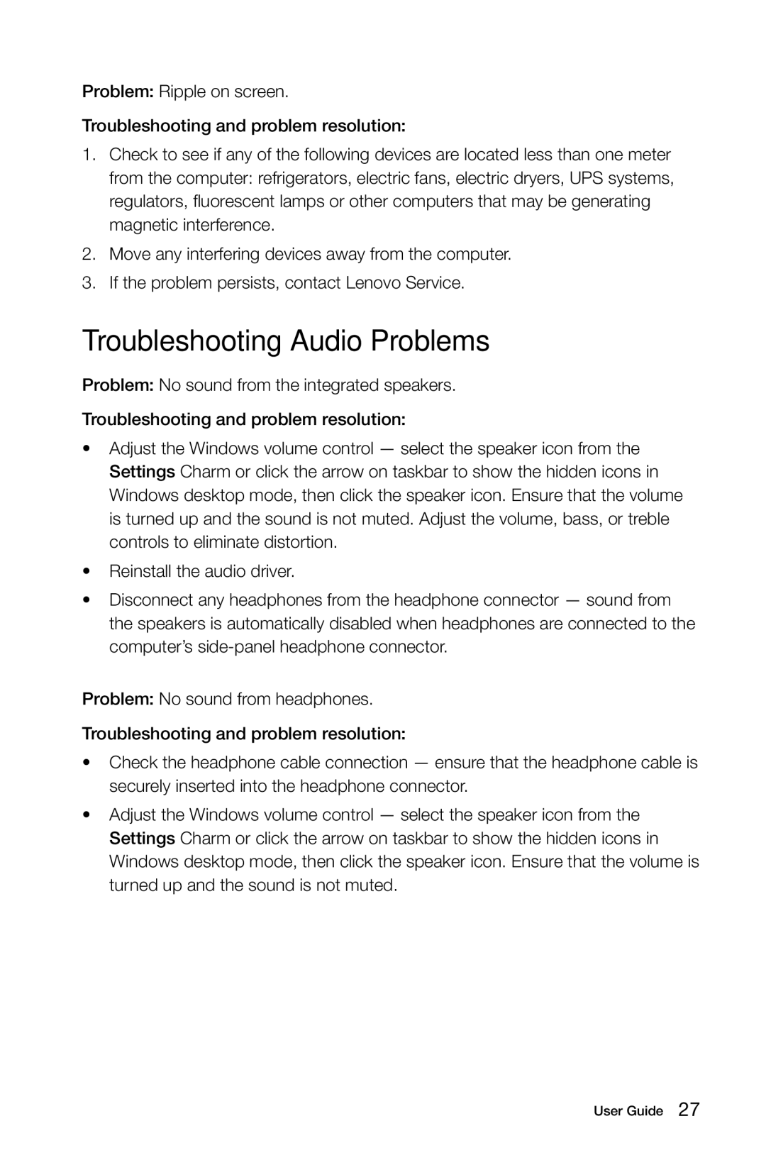 Lenovo 57321302 manual Troubleshooting Audio Problems 