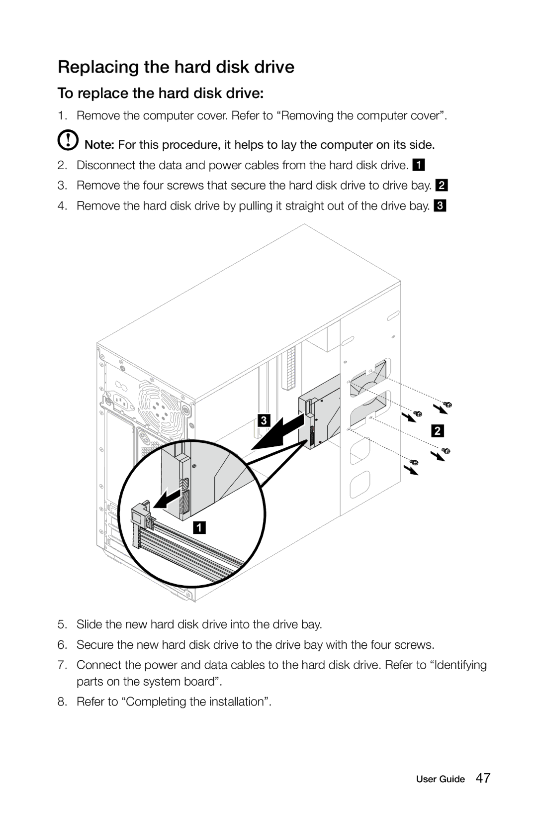 Lenovo 57321302 manual Replacing the hard disk drive, To replace the hard disk drive 