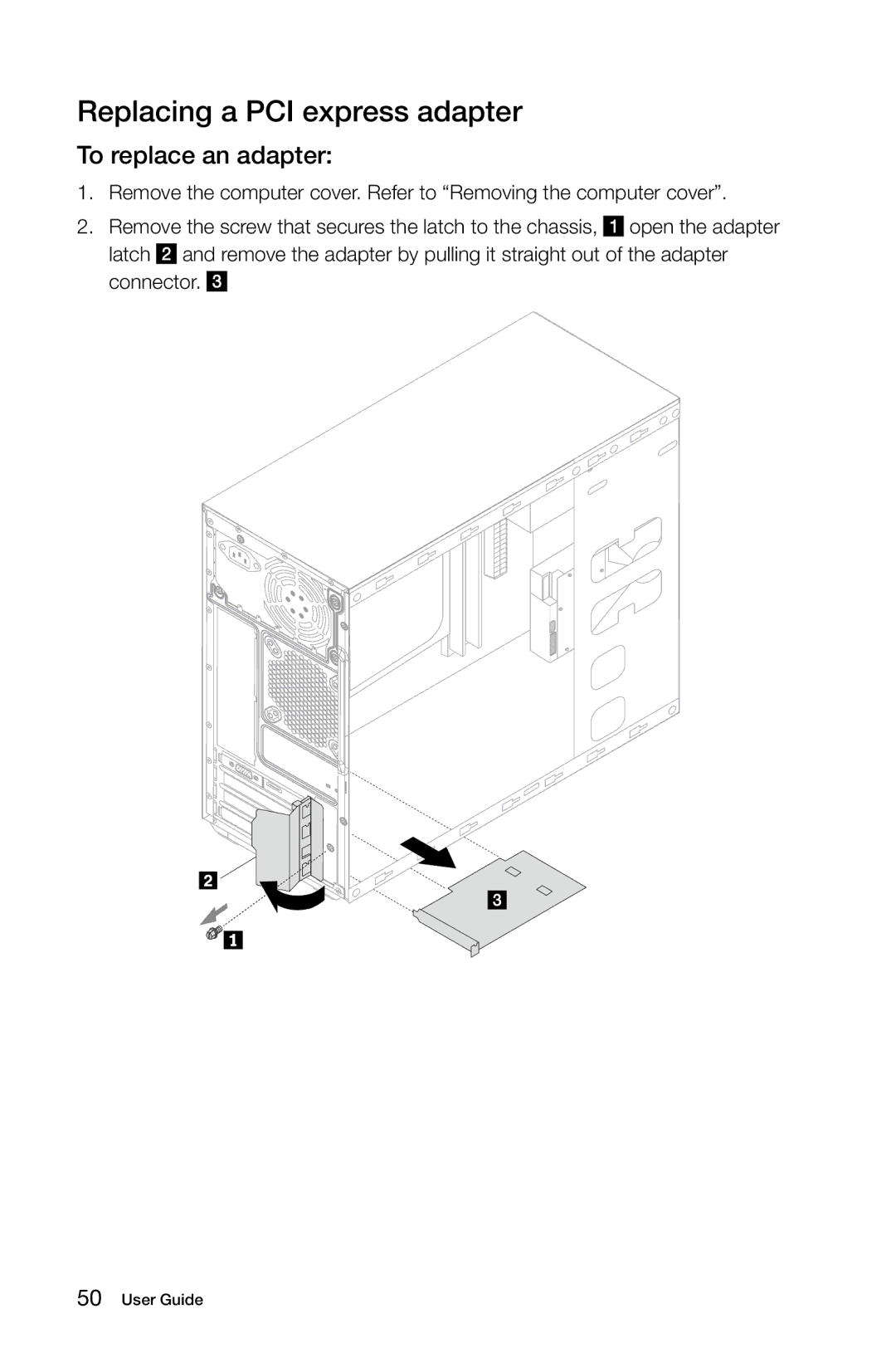 Lenovo 57321302 manual Replacing a PCI express adapter, To replace an adapter 