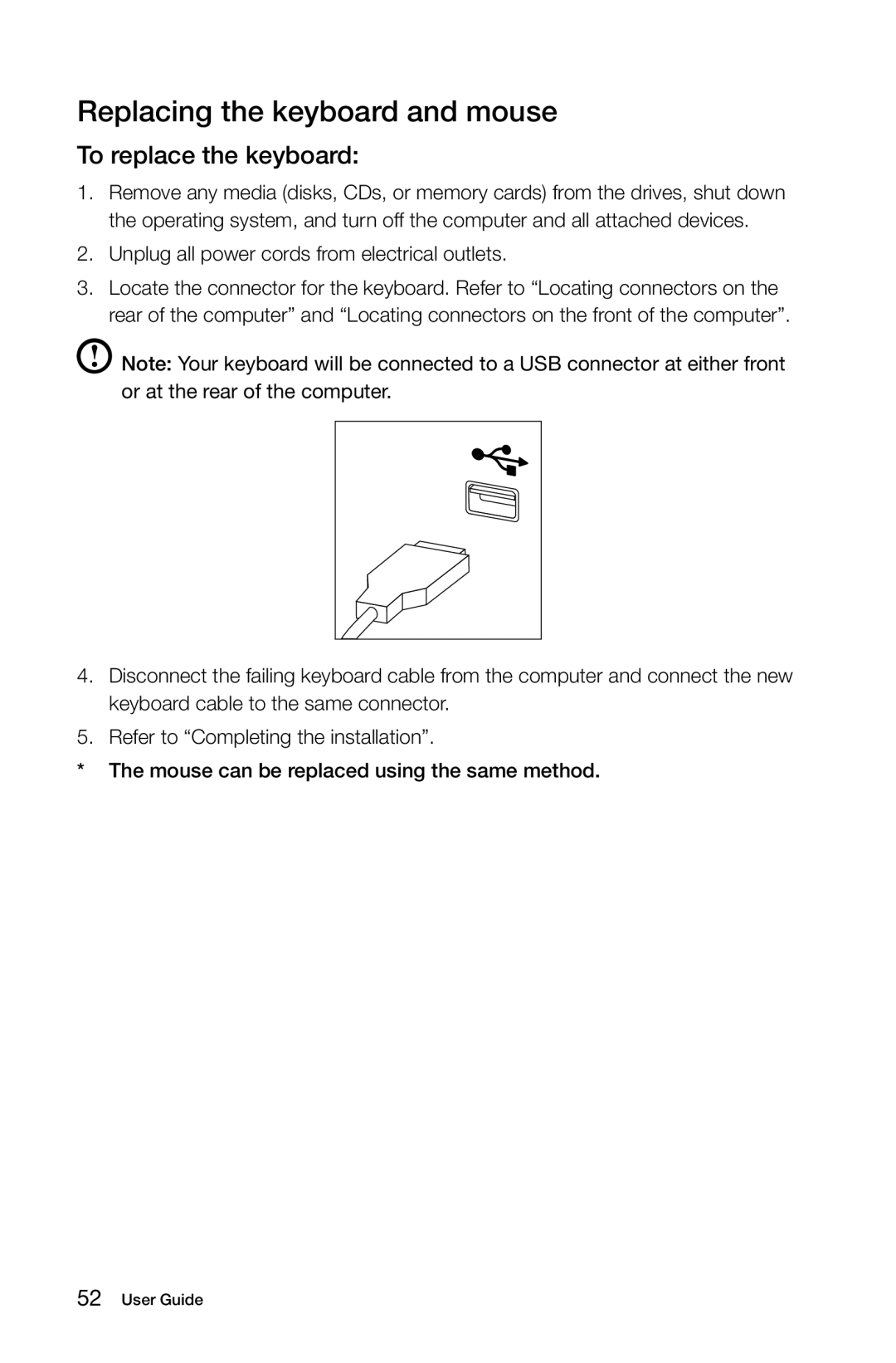 Lenovo 57321302 manual Replacing the keyboard and mouse, To replace the keyboard 