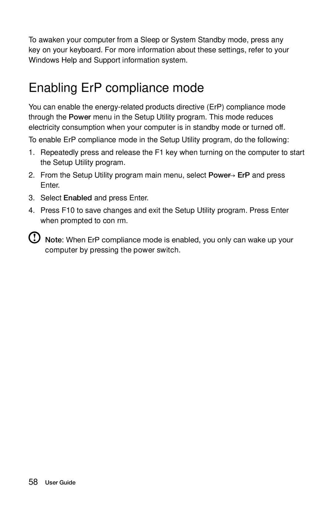 Lenovo 57321302 manual Enabling ErP compliance mode 