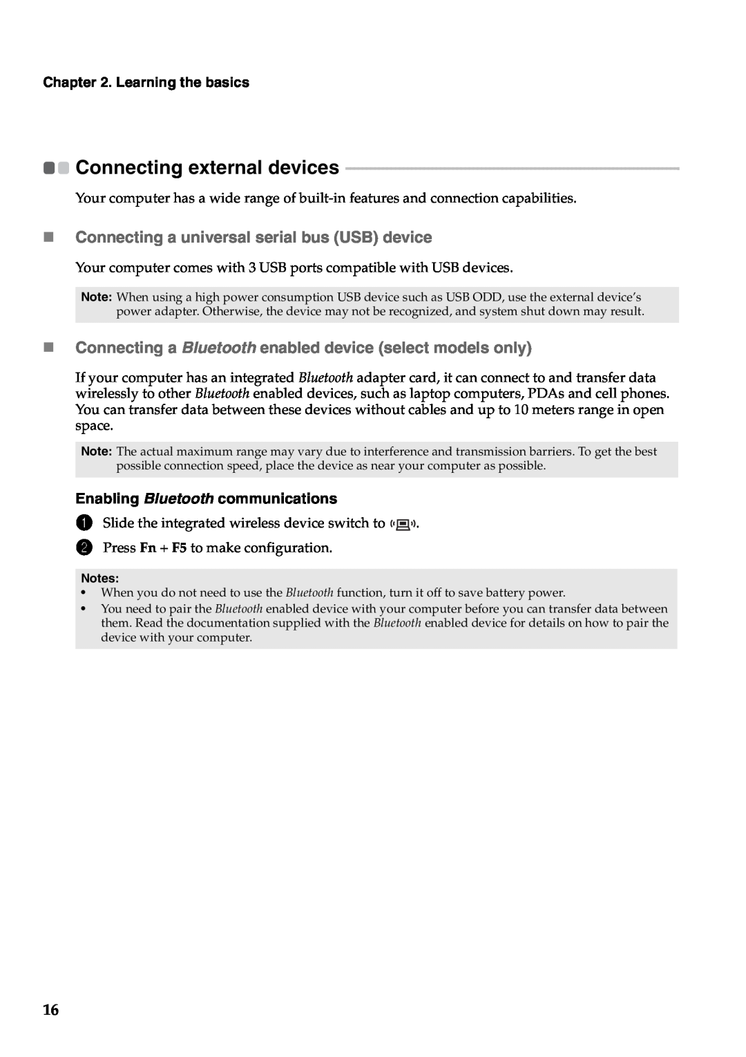 Lenovo 57323748, B550 manual Connecting external devices, „Connecting a universal serial bus USB device, Learning the basics 