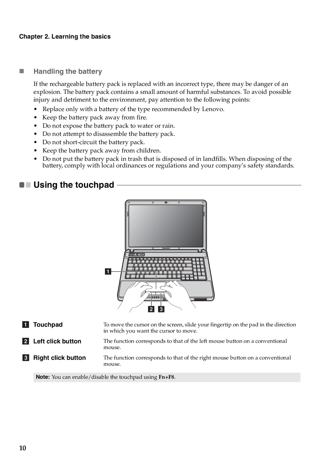 Lenovo 57323748, B550 manual „ Handling the battery, Left click button 