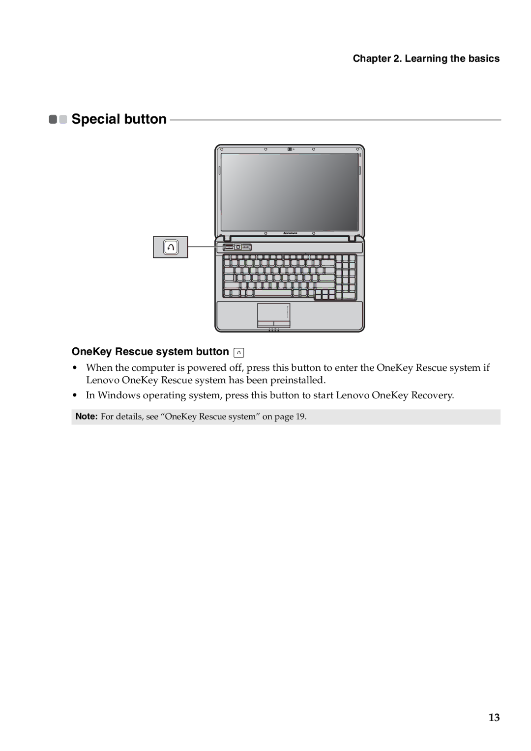 Lenovo B550, 57323748 manual OneKey Rescue system button 