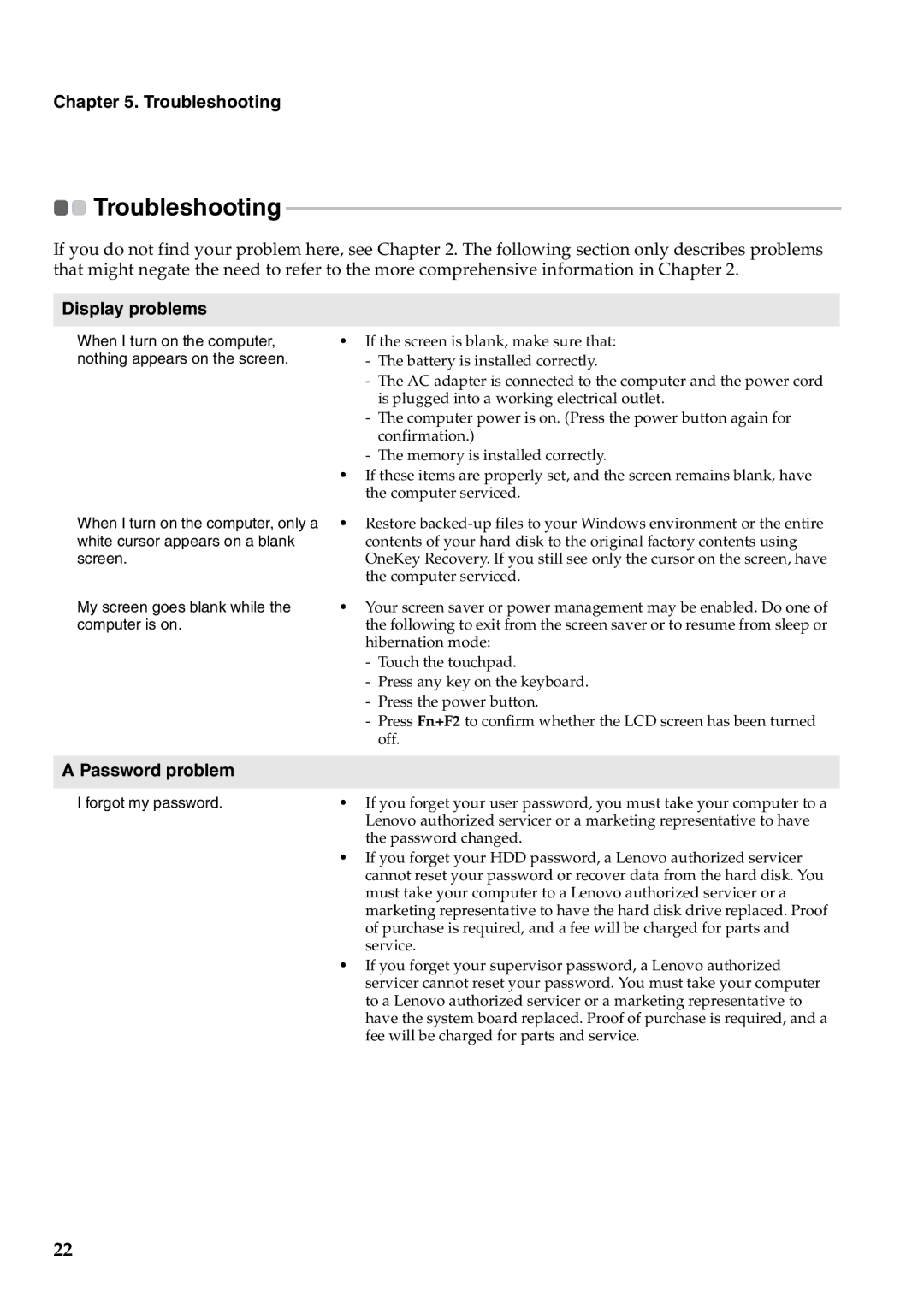 Lenovo 57323748, B550 manual Display problems, Password problem 