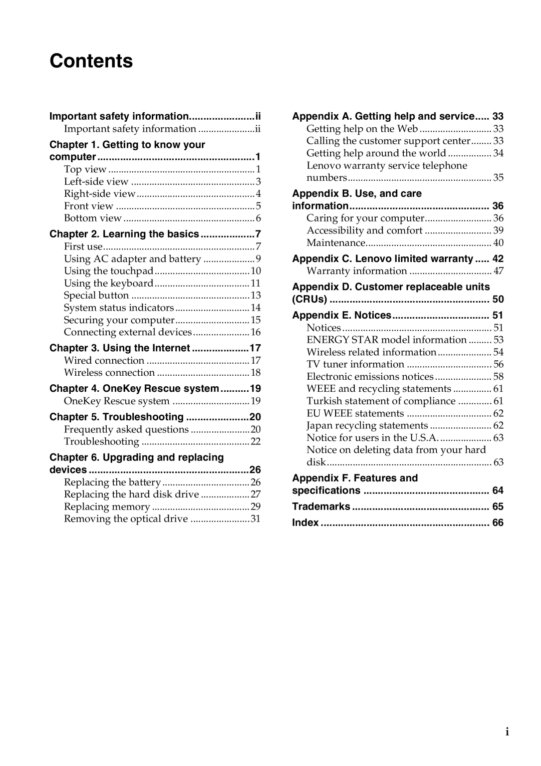 Lenovo B550, 57323748 manual Contents 