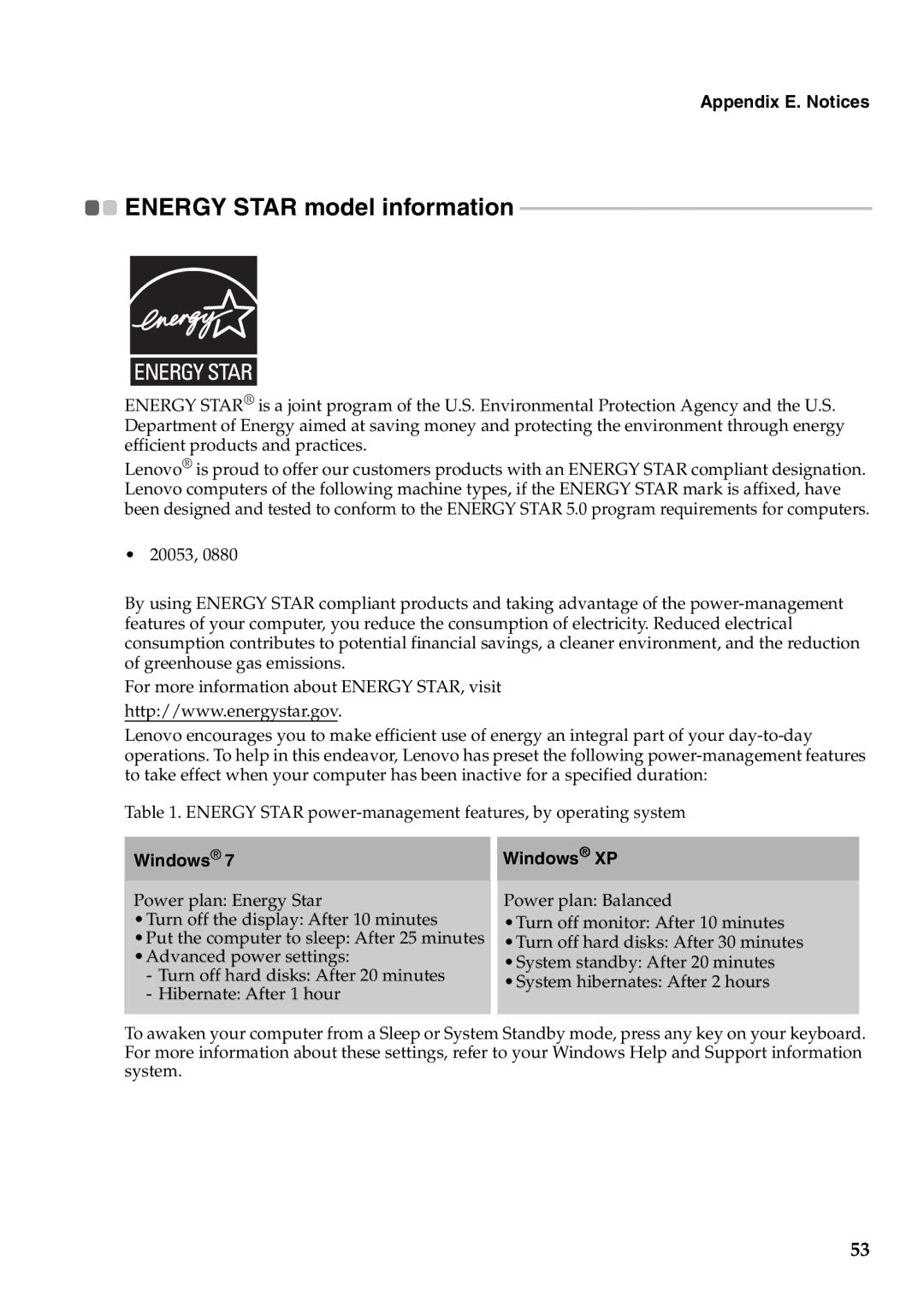 Lenovo B550, 57323748 manual Energy Star model information, Windows XP 