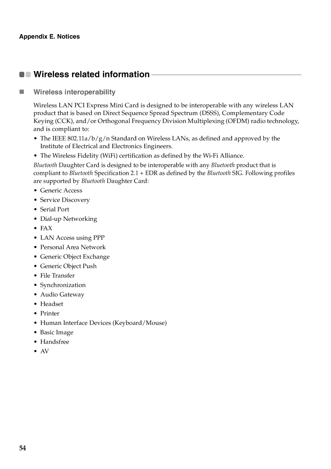 Lenovo 57323748, B550 manual Wireless related information, „ Wireless interoperability 