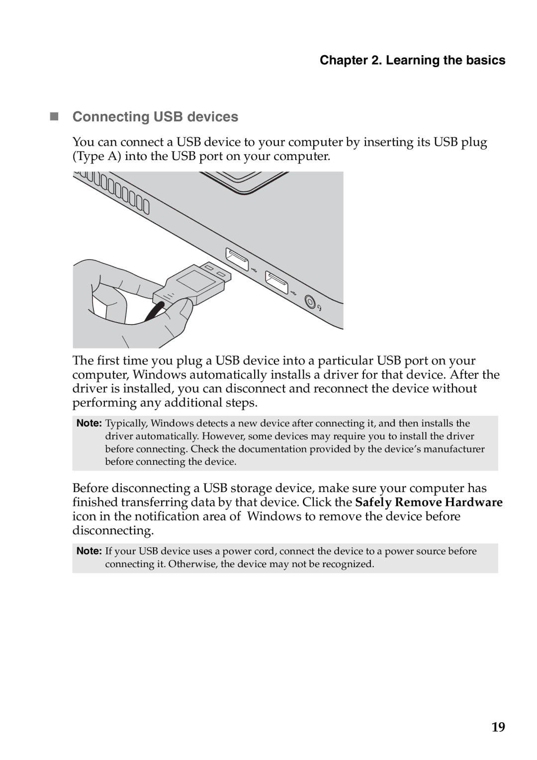 Lenovo N580, 59351627, 59343695, 59RF0029, 4376XC2, U310, U410 manual „ Connecting USB devices 