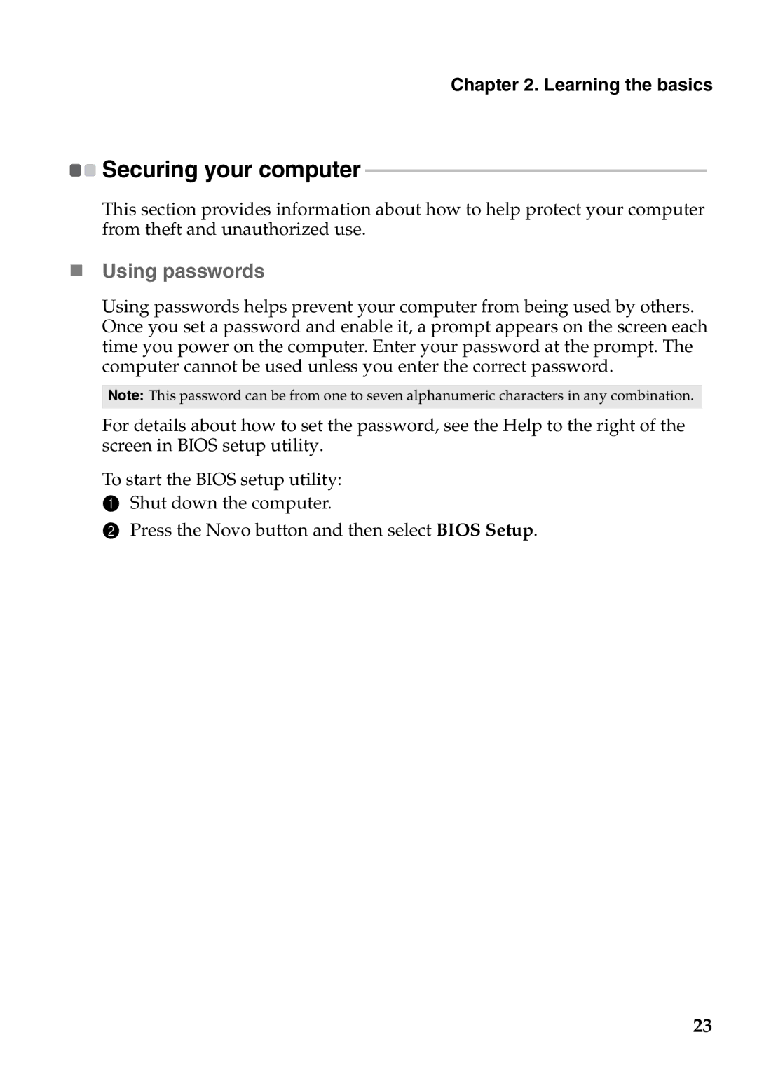 Lenovo 4376XC3, 59359210, 4376XC5, U310 Touch, U410 Touch manual „ Using passwords, Securing your computer 