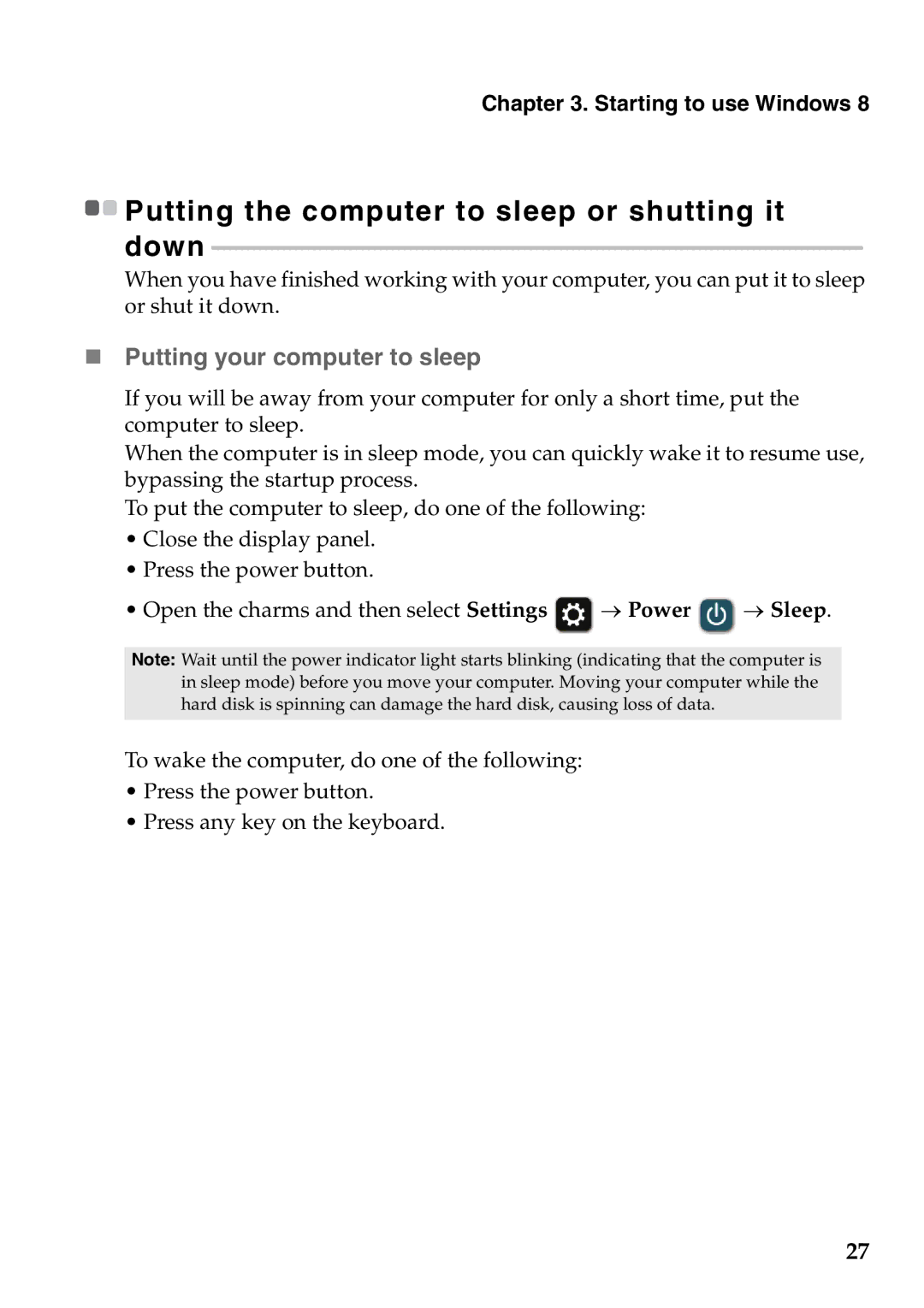 Lenovo 4376XC5, 59359210, 4376XC3, U310 Touch, U410 Touch manual „ Putting your computer to sleep 