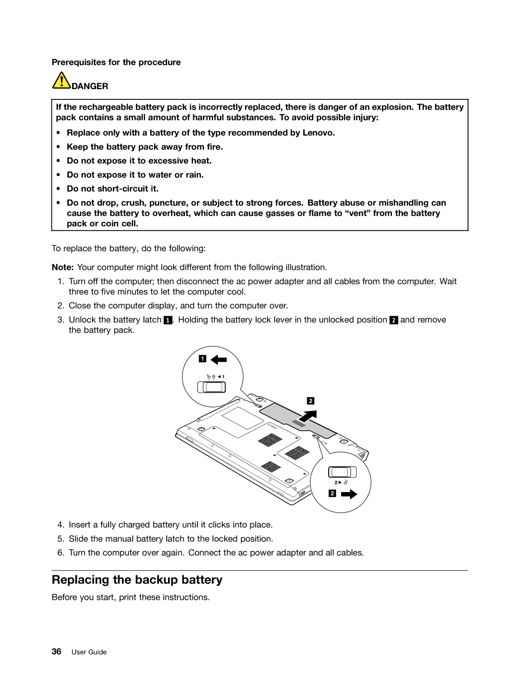 Lenovo 59360210, B475E manual Replacing the backup battery 