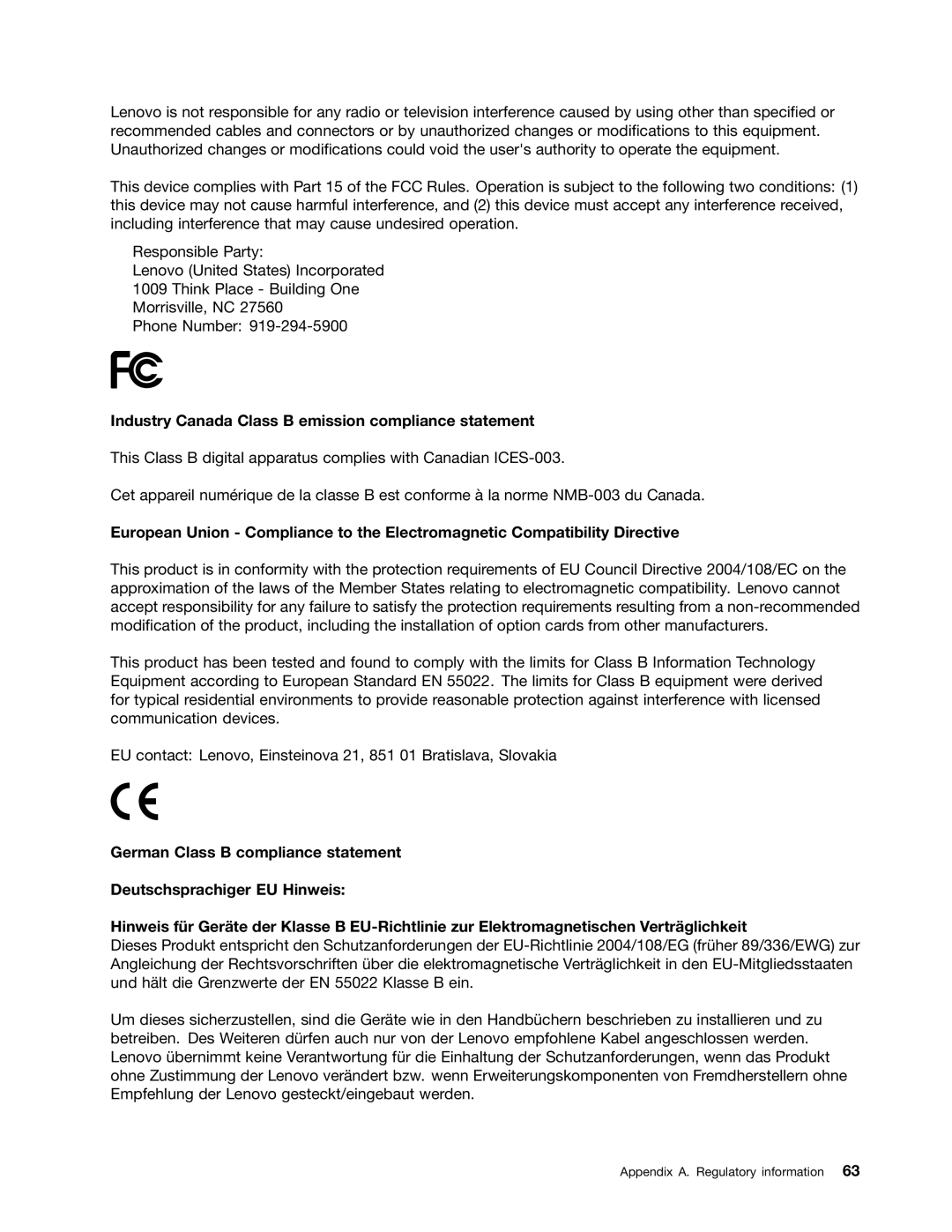 Lenovo B475E, 59360210 manual Industry Canada Class B emission compliance statement 