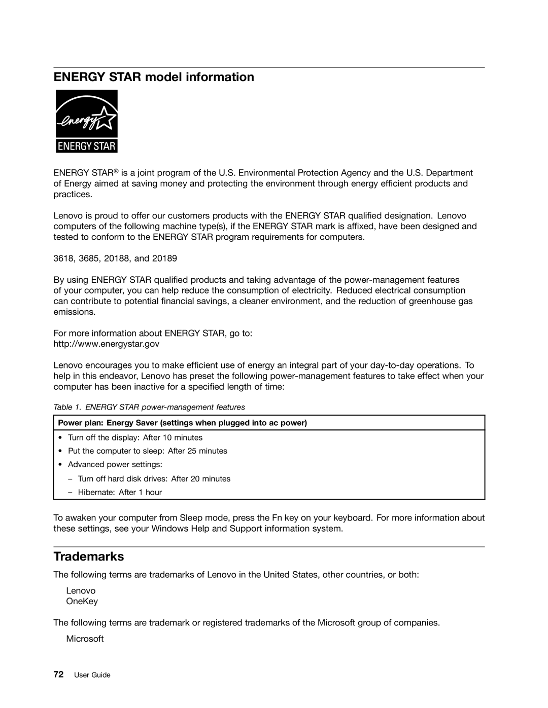 Lenovo 59360210, B475E manual Energy Star model information, Trademarks 