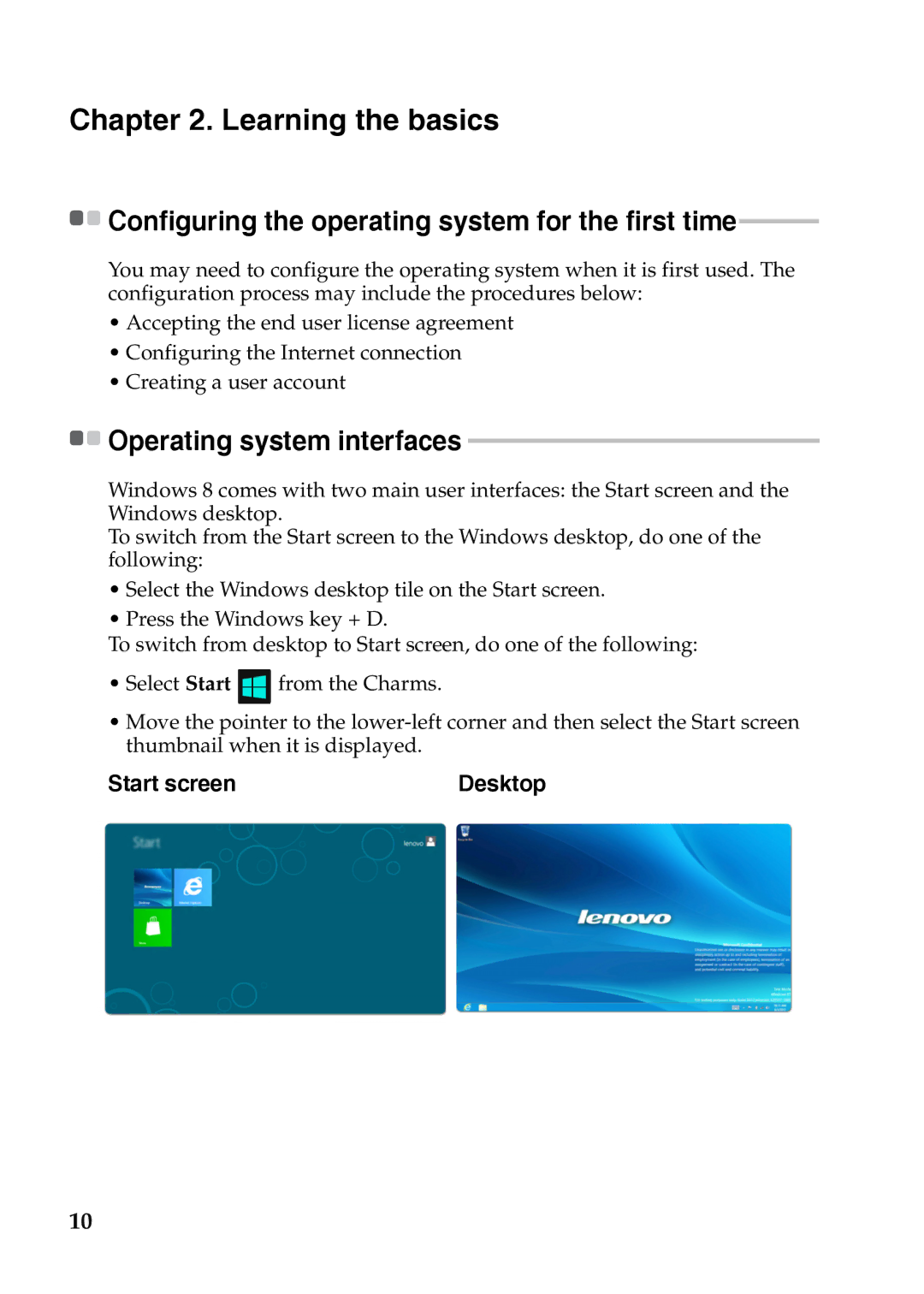 Lenovo N581, 59365302, P585, P580, N586, N585, N580 Learning the basics, Configuring the operating system for the first time 