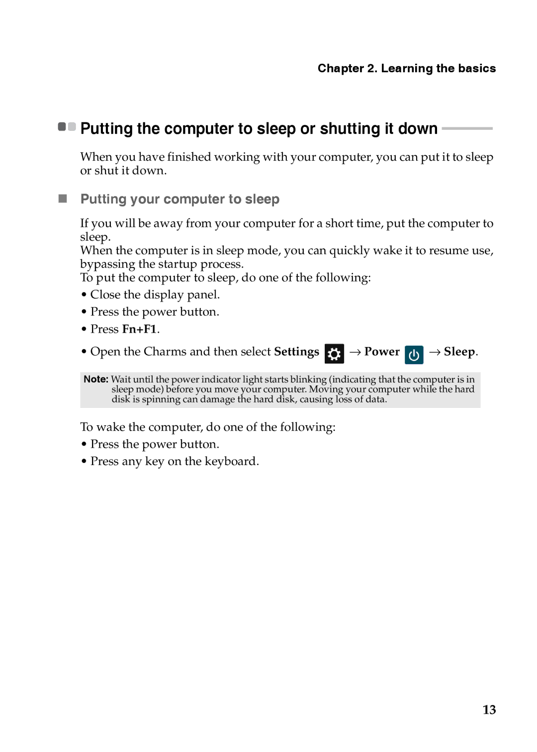 Lenovo P585, 59365302, P580, N586, N585 Putting the computer to sleep or shutting it down, „ Putting your computer to sleep 