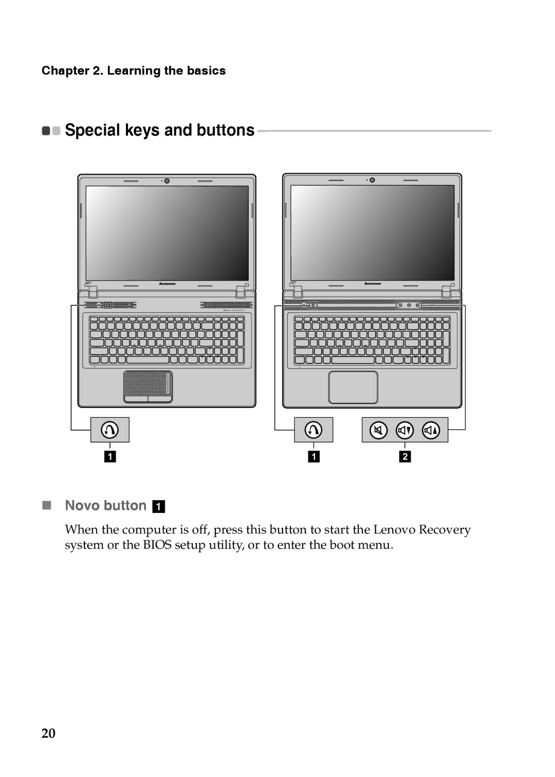 Lenovo 59365302, P585, P580, N586, N585, N580, N581, 7540XF1 manual „ Novo button a, Special keys and buttons 