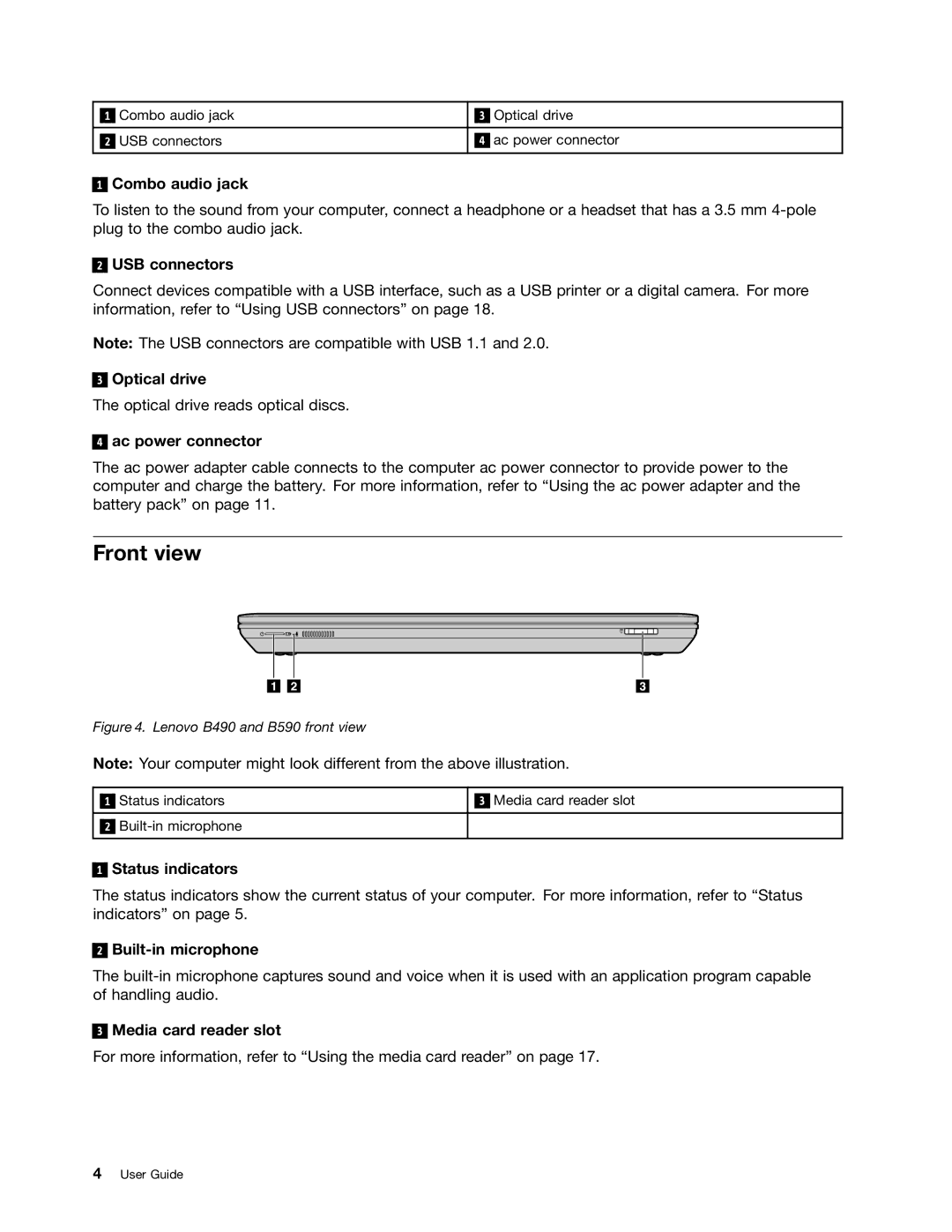 Lenovo 59366616, B590, B490 manual Front view 