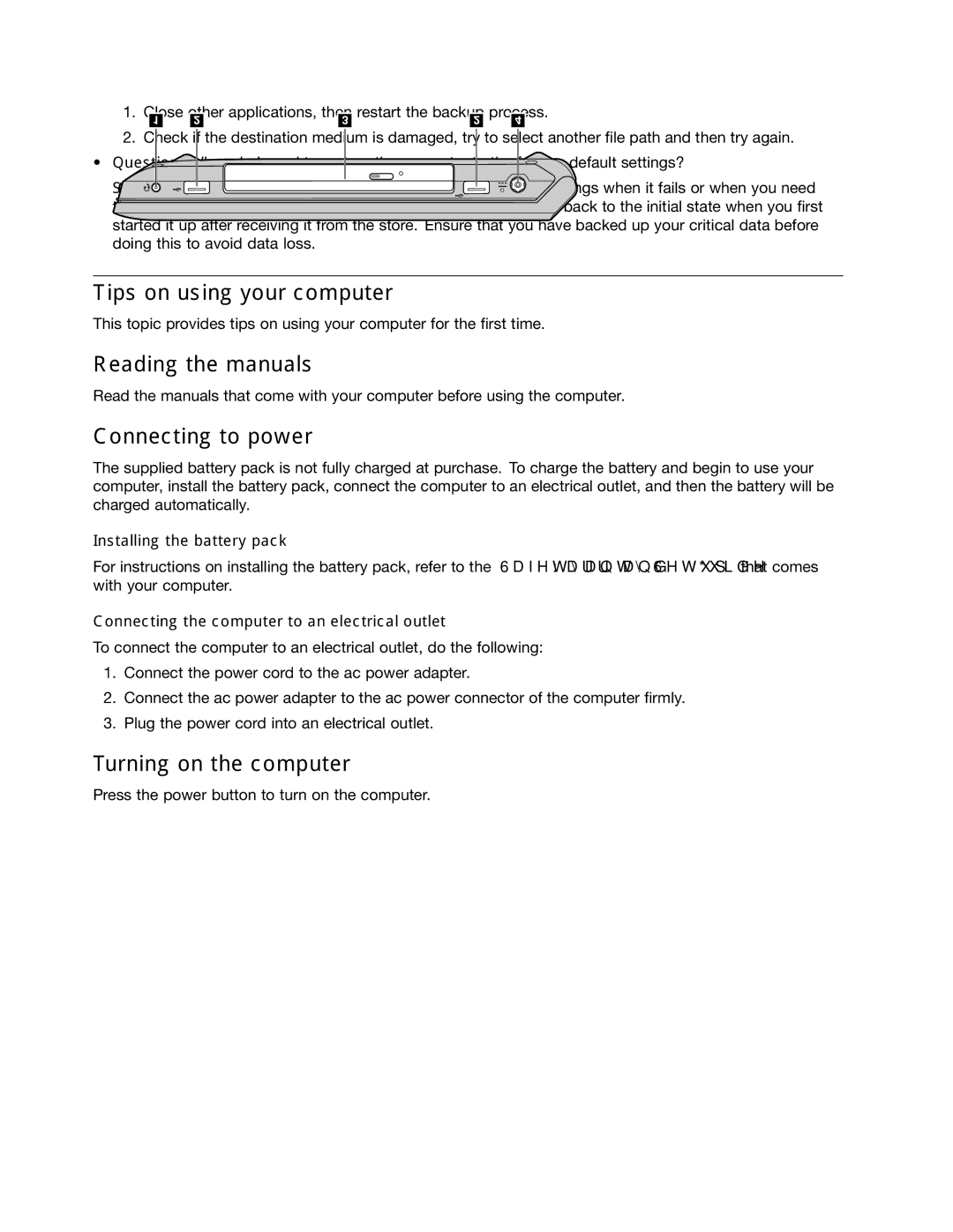 Lenovo 59366616, B590, B490 Tips on using your computer, Reading the manuals, Connecting to power, Turning on the computer 