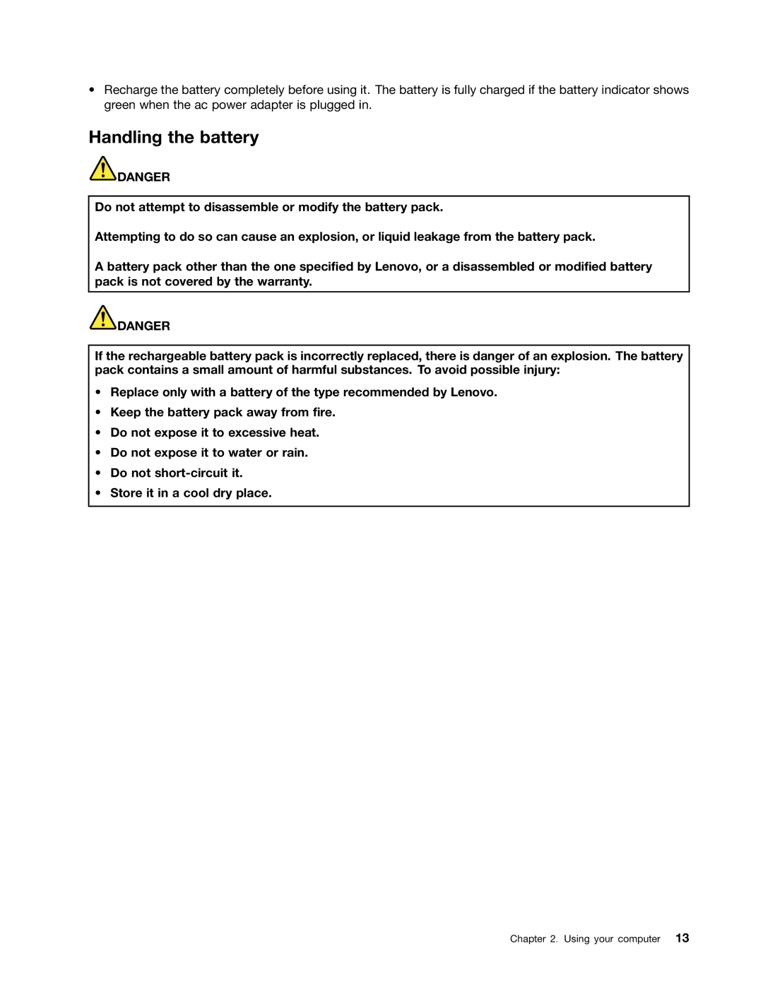 Lenovo 59366616, B590, B490 manual Handling the battery 