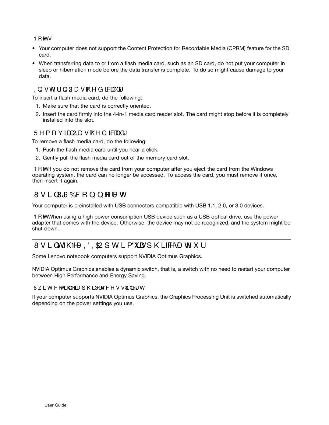 Lenovo B490, 59366616, B590 Using USB connectors, Using the Nvidia Optimus Graphics feature, Inserting a flash media card 