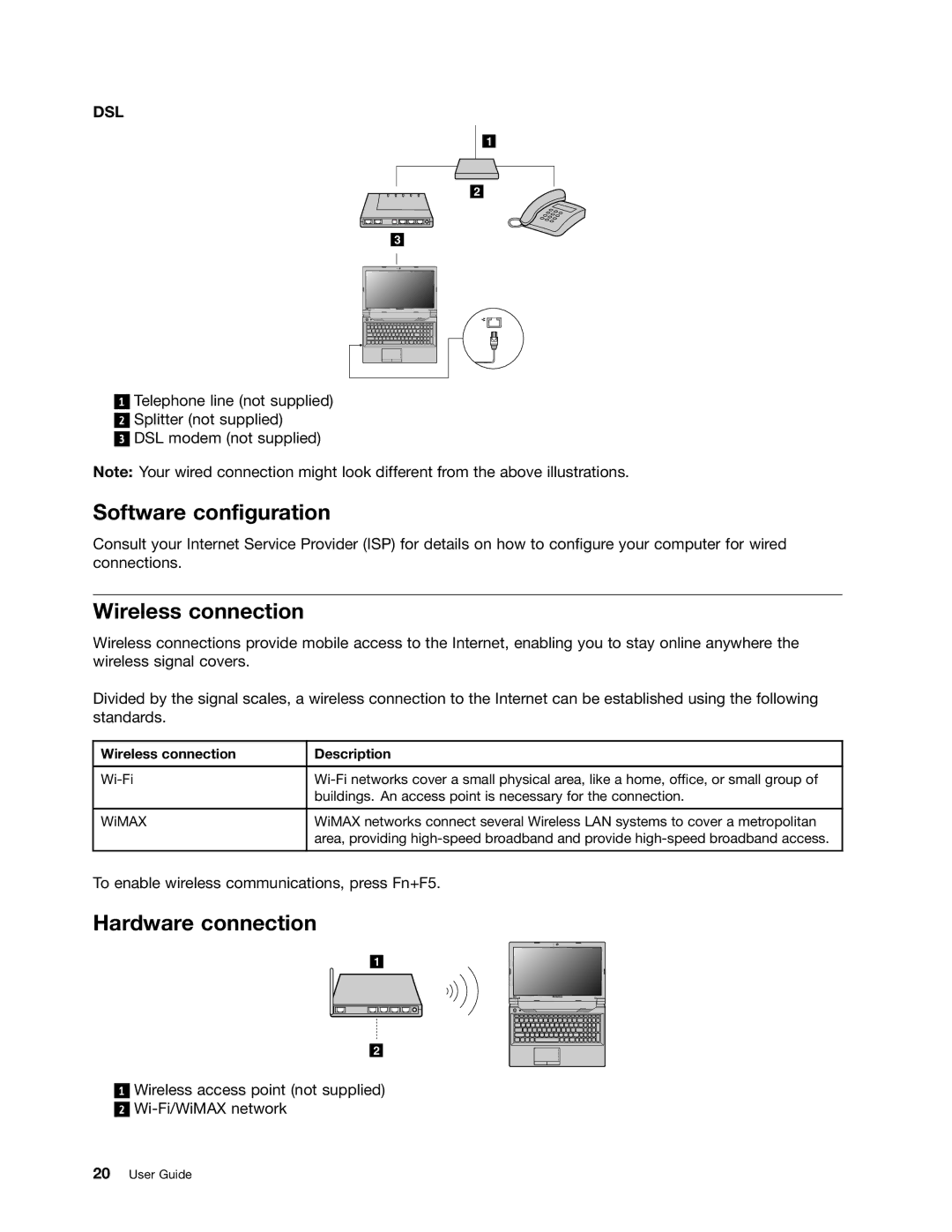 Lenovo B590, 59366616, B490 manual Software configuration, Wireless connection 