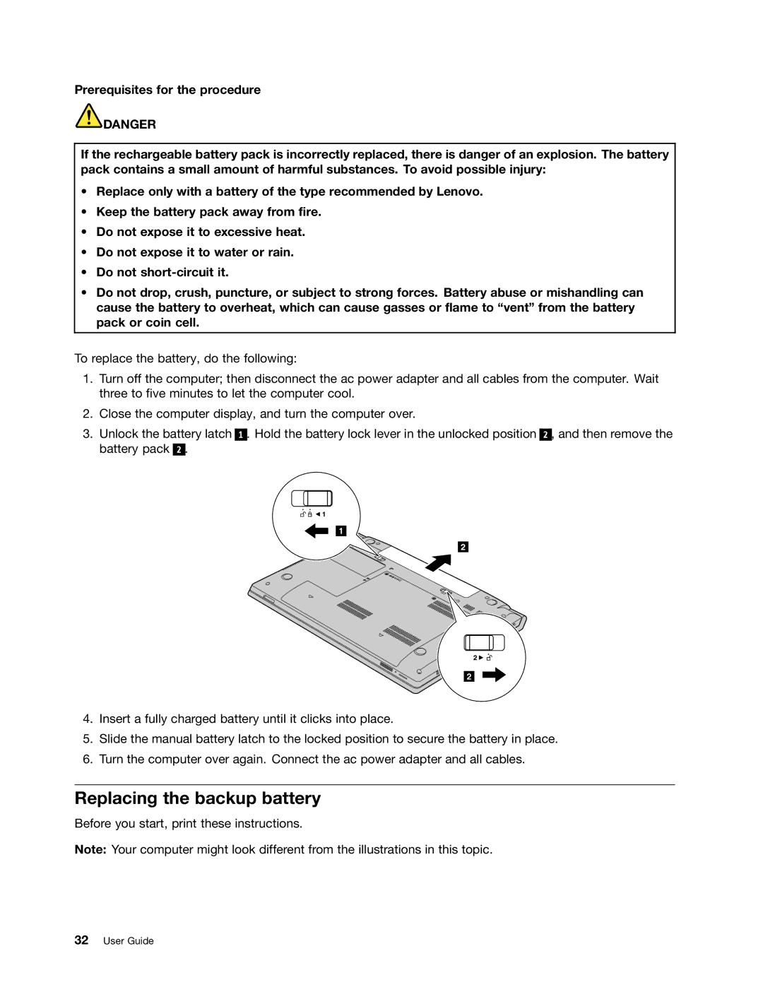 Lenovo B590, 59366616, B490 manual Replacing the backup battery 