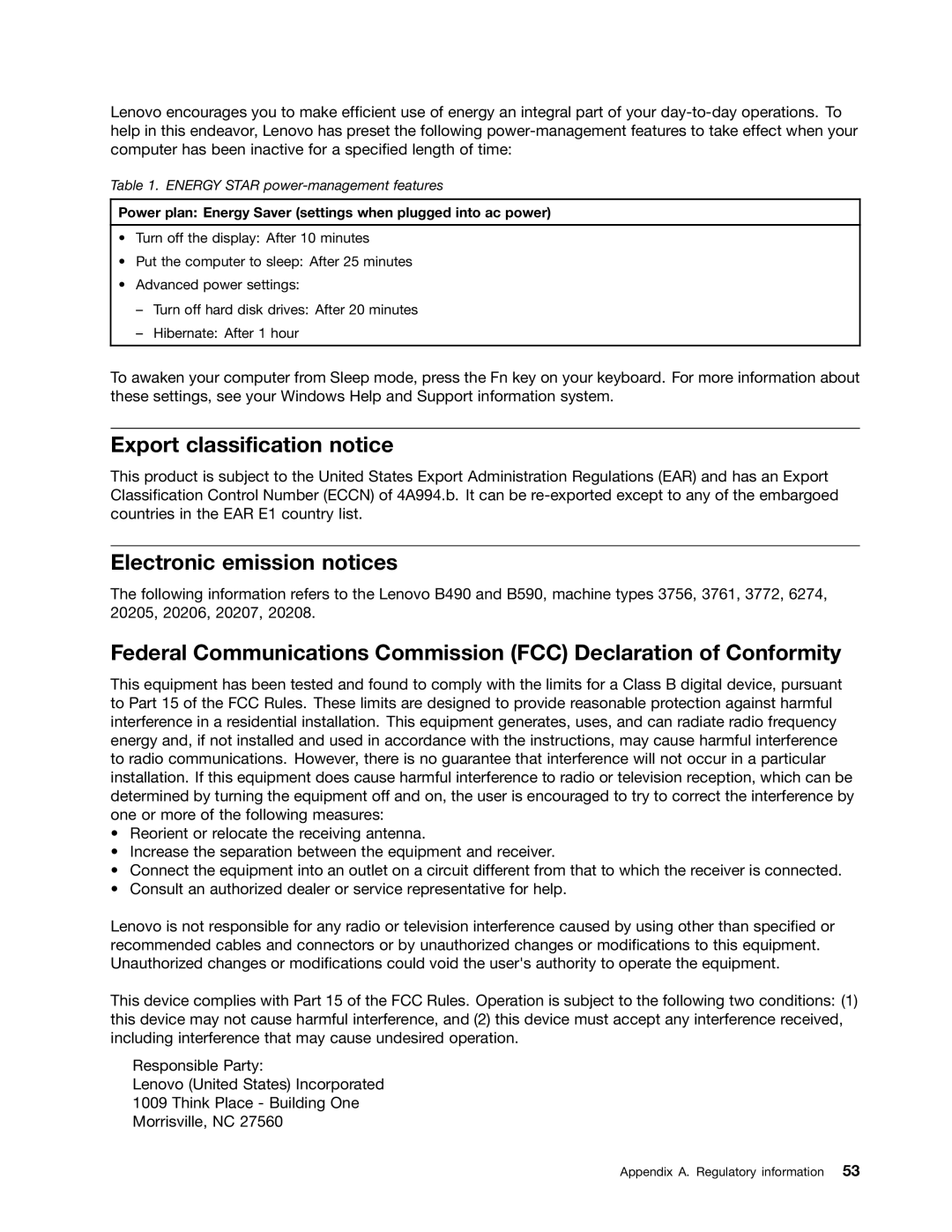 Lenovo B590, 59366616, B490 manual Export classification notice, Electronic emission notices 