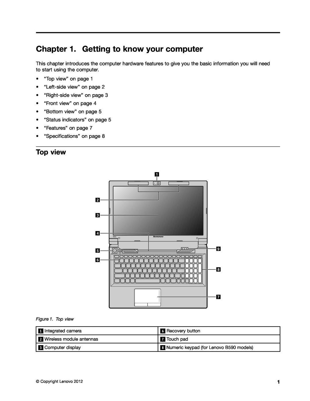 Lenovo 59366616 manual Getting to know your computer, Top view 