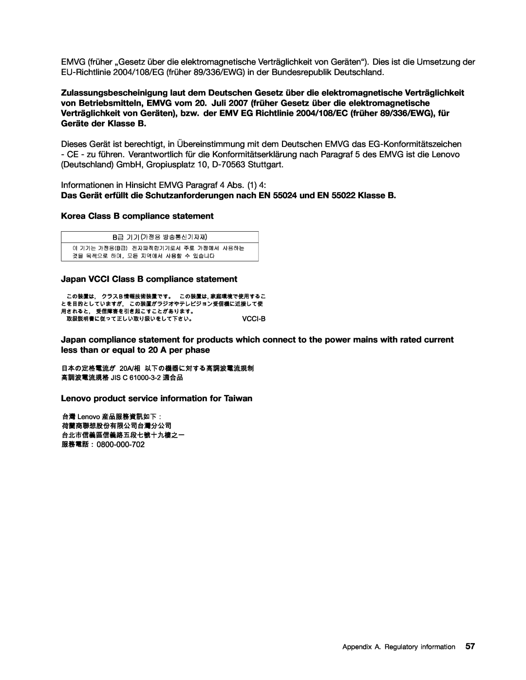 Lenovo 59366616 manual Korea Class B compliance statement, Japan VCCI Class B compliance statement 