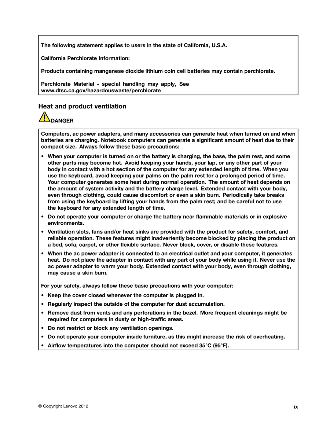 Lenovo 59366616 manual Heat and product ventilation 