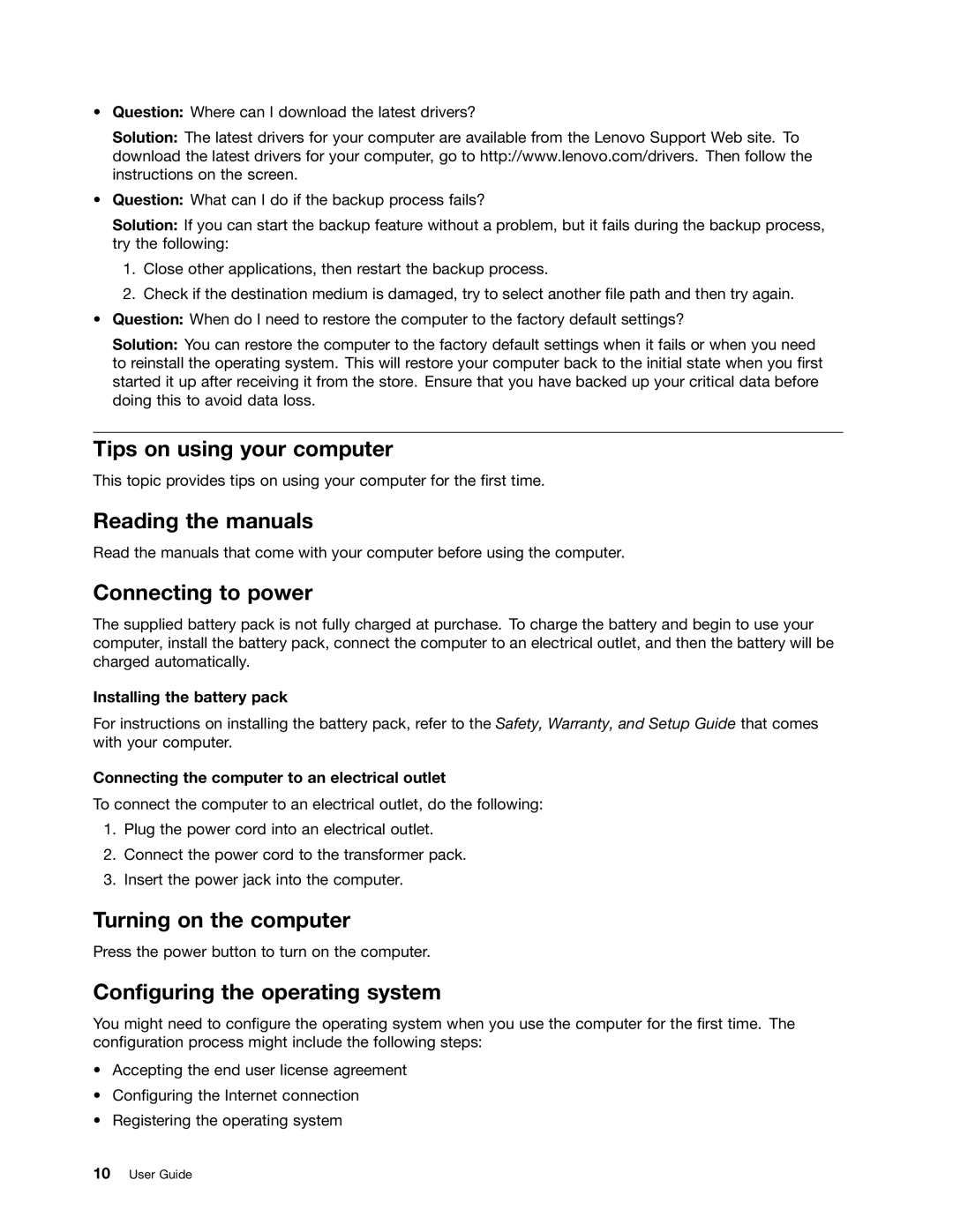 Lenovo 59366616 Tips on using your computer, Reading the manuals, Connecting to power, Turning on the computer 