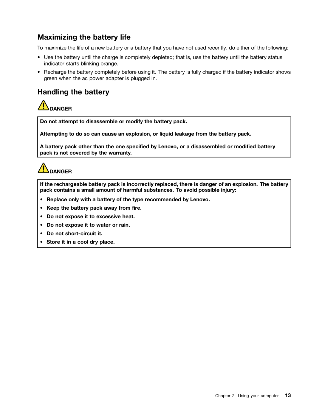 Lenovo 59366616 manual Maximizing the battery life, Handling the battery 