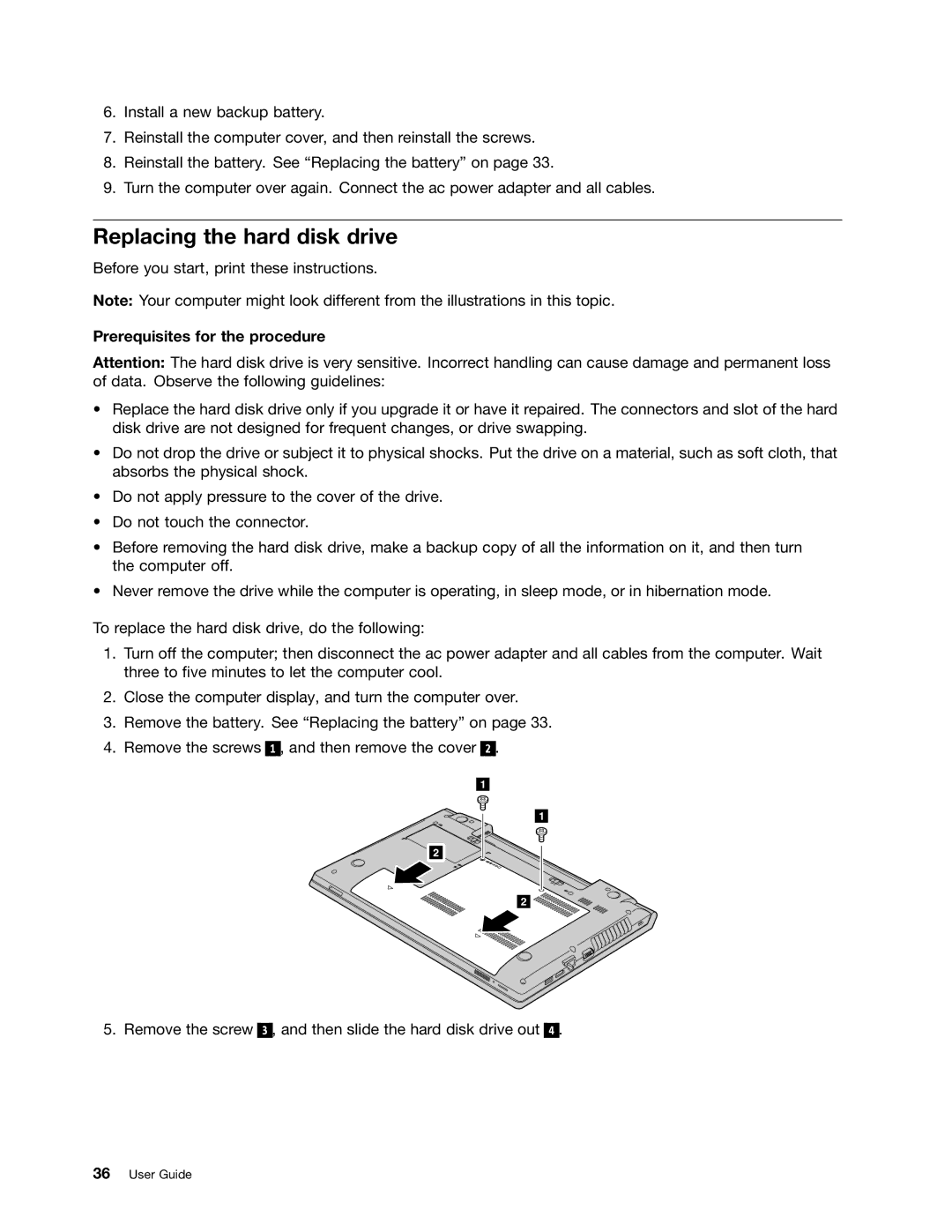 Lenovo 59366616 manual Replacing the hard disk drive, Prerequisites for the procedure 