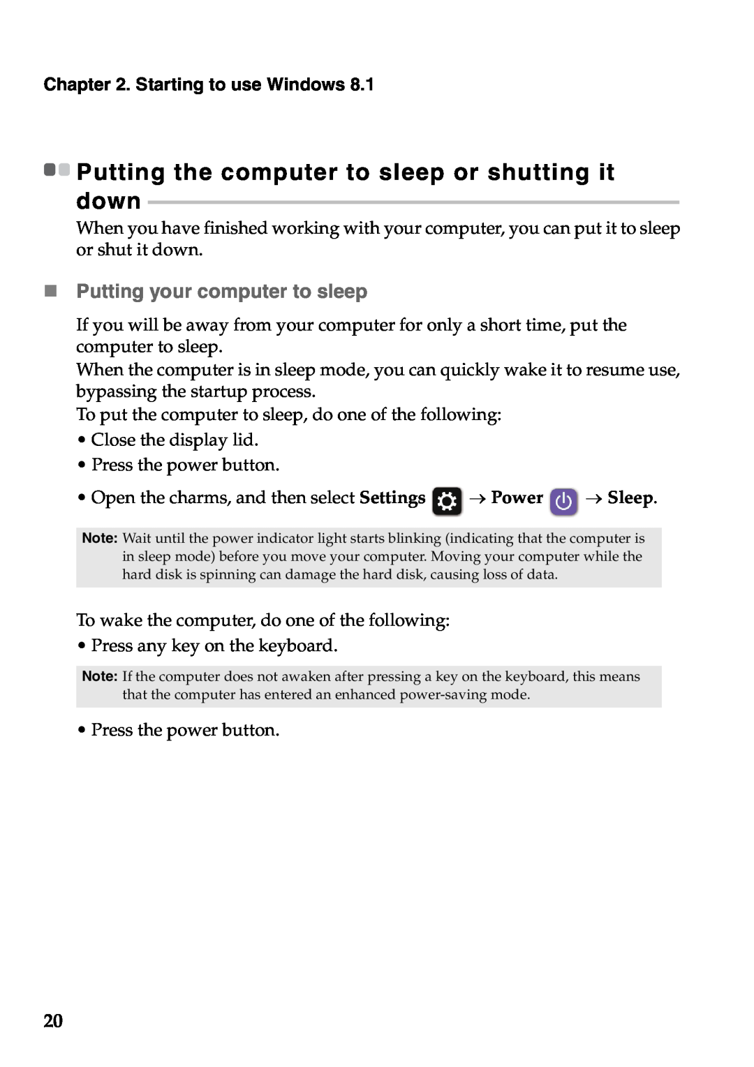 Lenovo 59373006, 59373026 manual „ Putting your computer to sleep, Putting the computer to sleep or shutting it down 