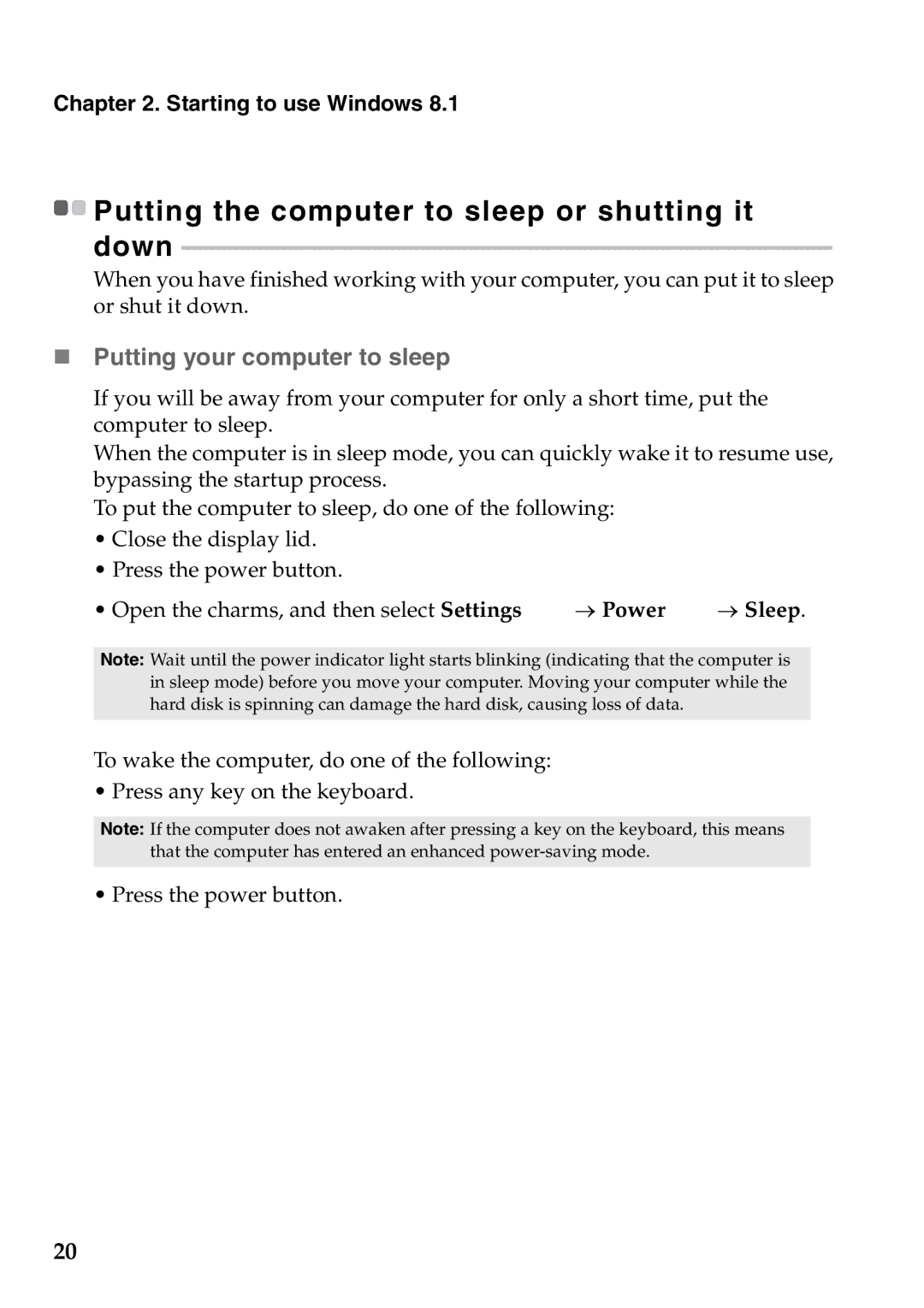 Lenovo 59373006, 59373026 manual „ Putting your computer to sleep 