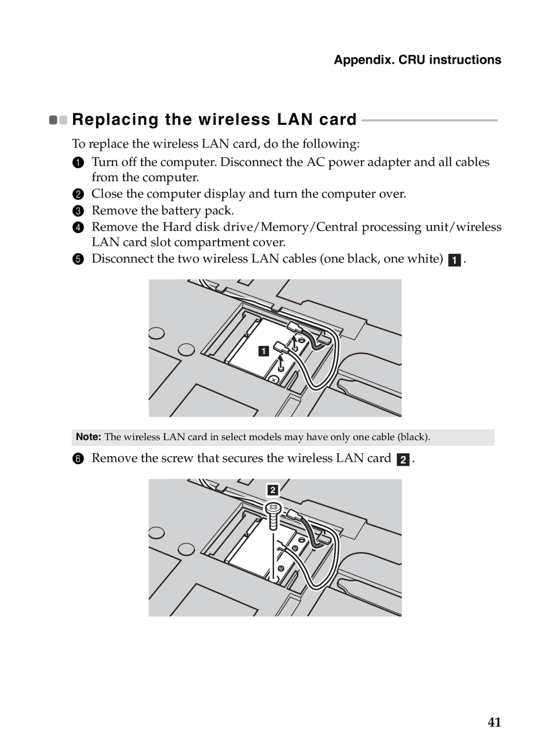 Lenovo 59373026, 59373006 manual Replacing the wireless LAN card 