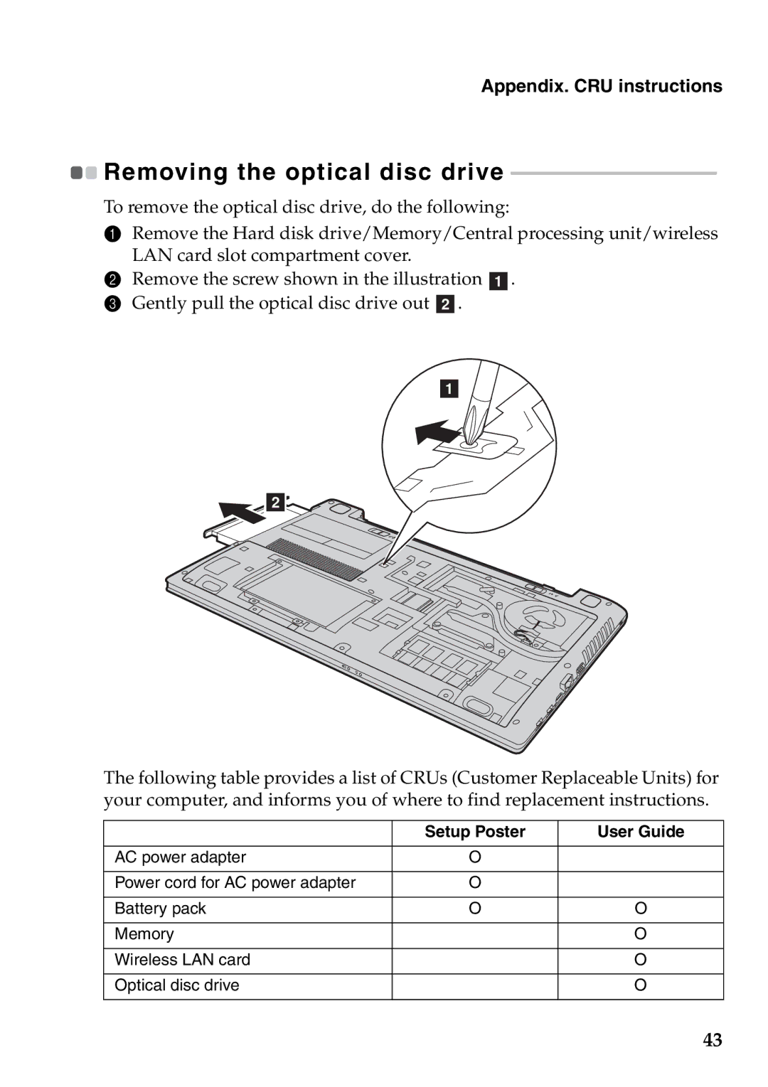 Lenovo 59373026, 59373006 manual Removing the optical disc drive 