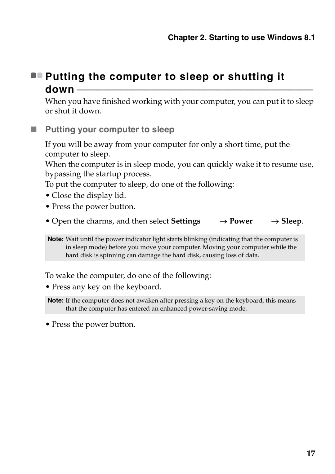 Lenovo 59373036, 59373010, 59385443, 59373039, 59373044, 59373043 manual „ Putting your computer to sleep 