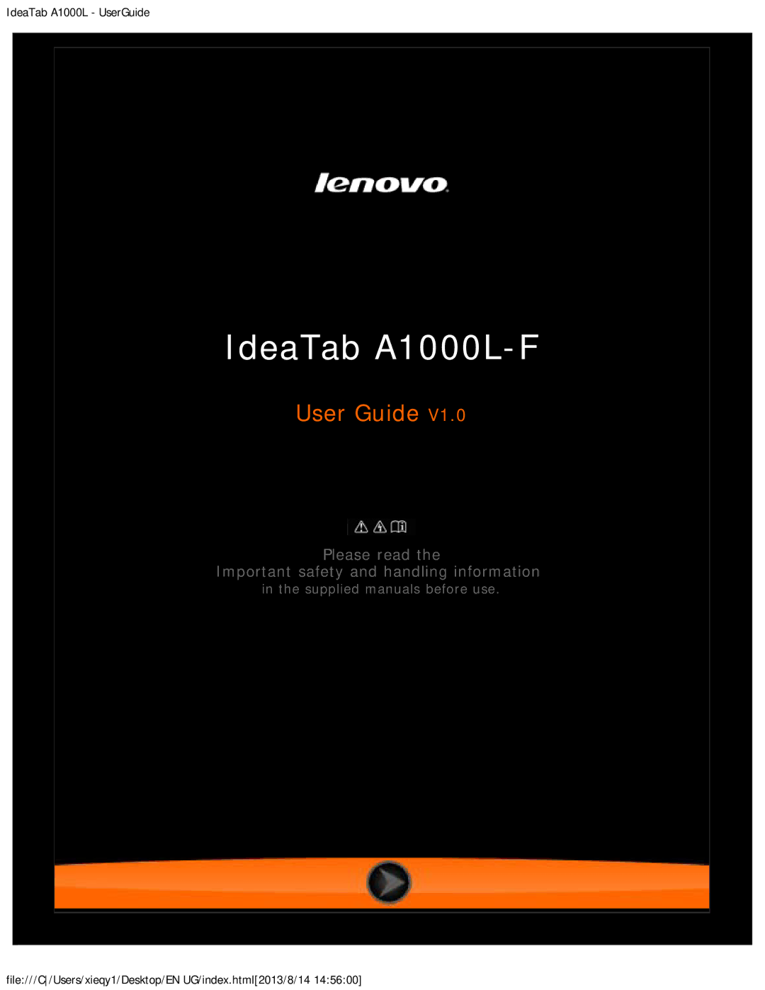 Lenovo 59369843, 59374135 manual IdeaTab A1000L-F 