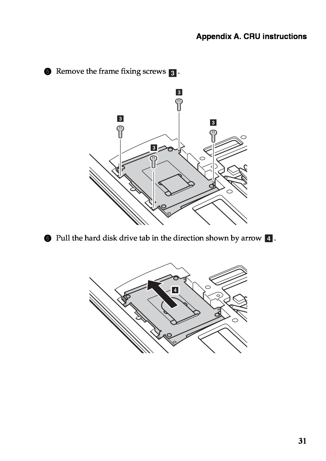 Lenovo 59375192 manual Appendix A. CRU instructions, Remove the frame fixing screws c 