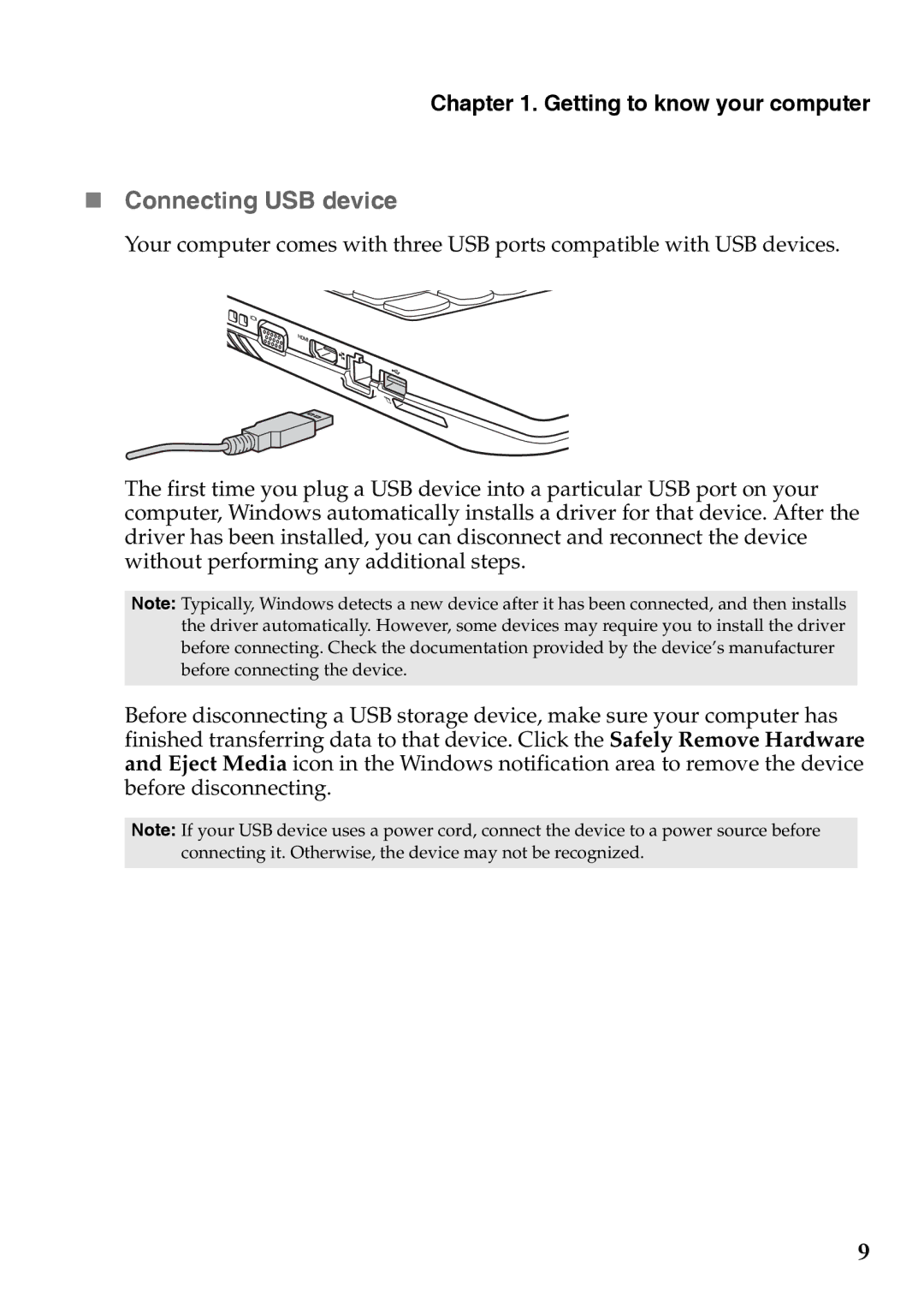 Lenovo 59375192 manual  Connecting USB device 