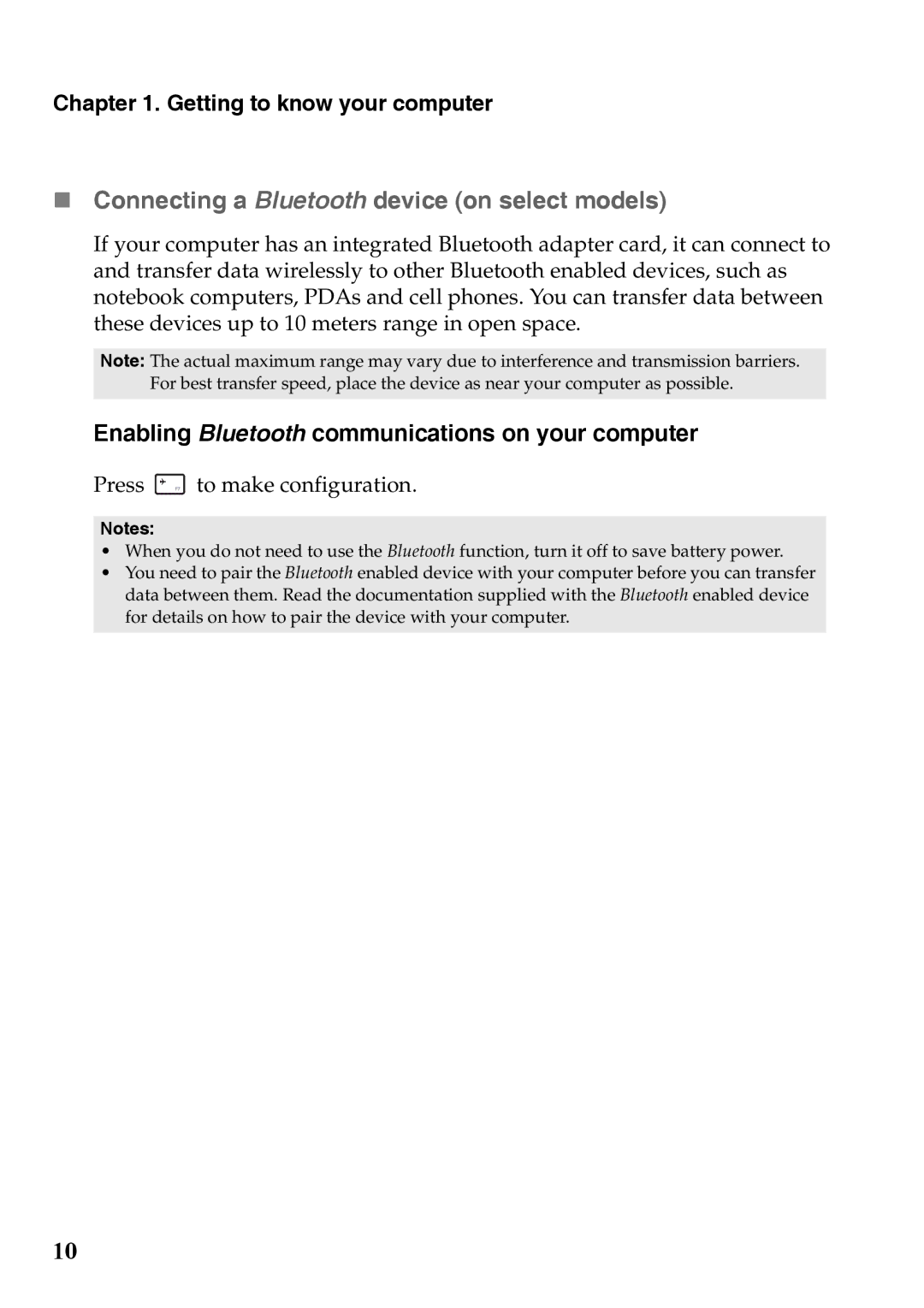 Lenovo 59375192 manual  Connecting a Bluetooth device on select models, Enabling Bluetooth communications on your computer 