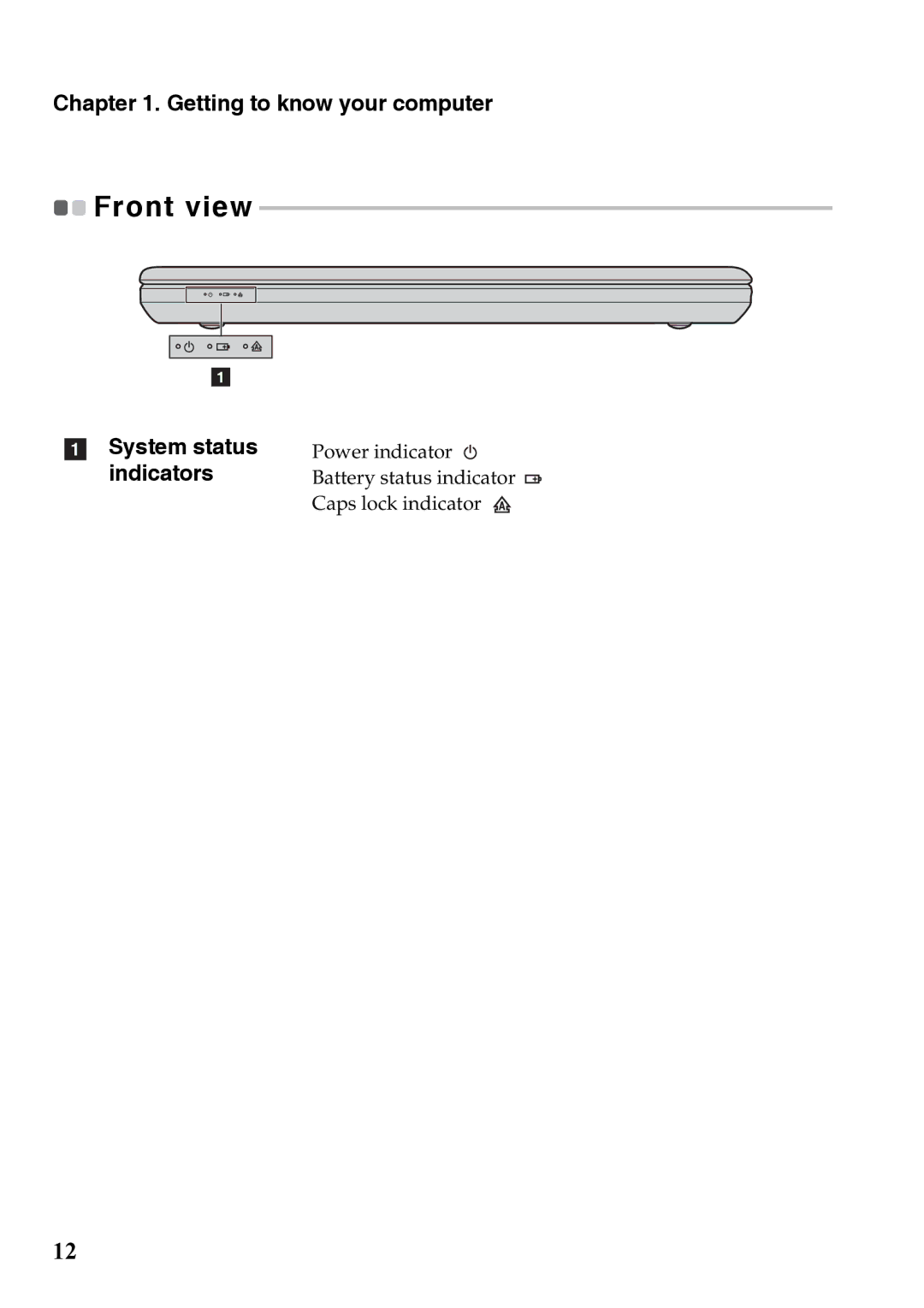 Lenovo 59375192 manual Front view, System status, Indicators 