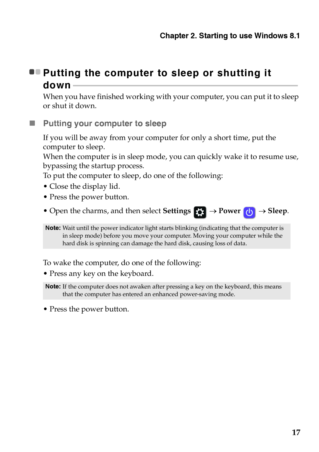 Lenovo 59375192 manual  Putting your computer to sleep 