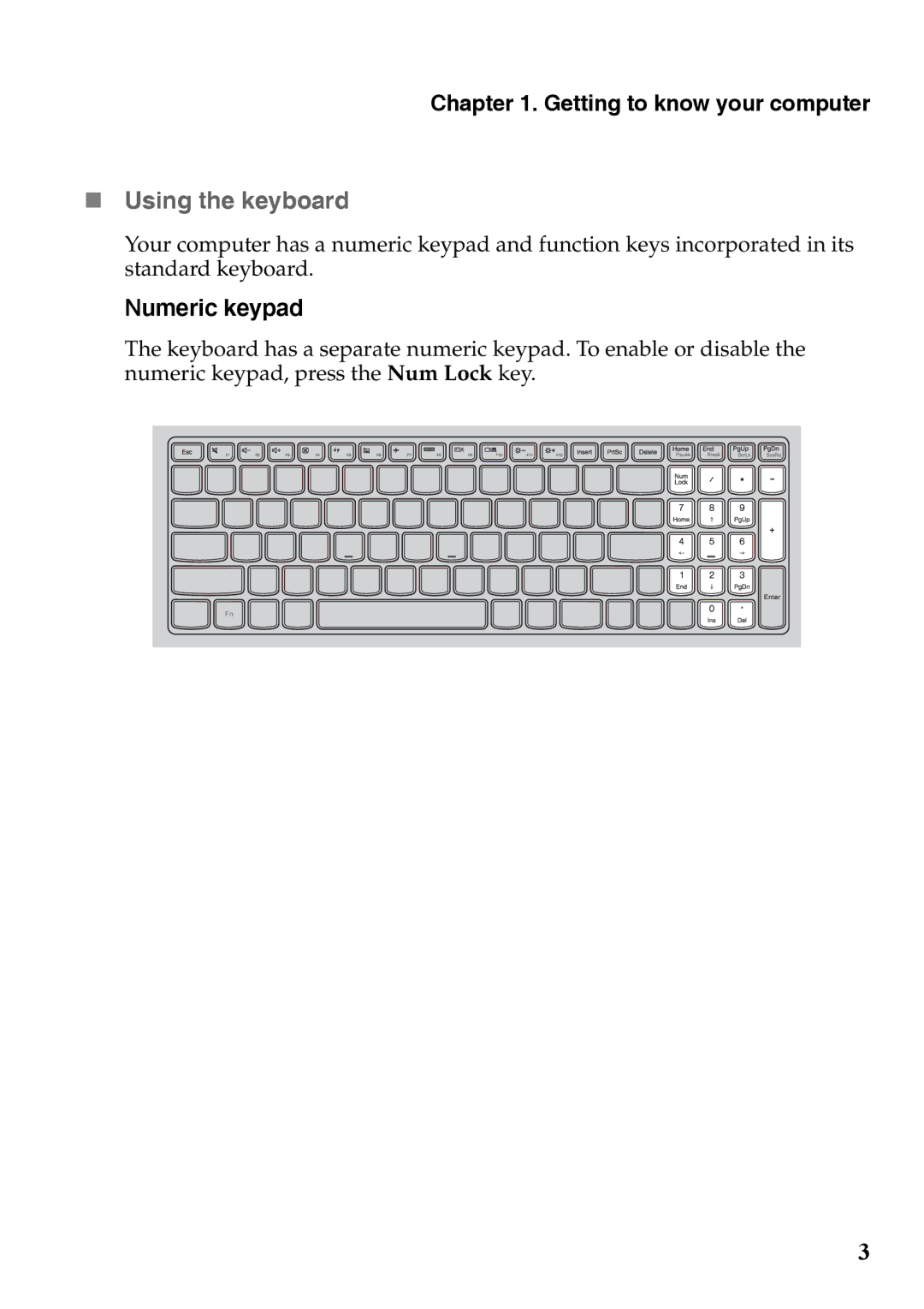 Lenovo 59375192 manual  Using the keyboard, Numeric keypad 