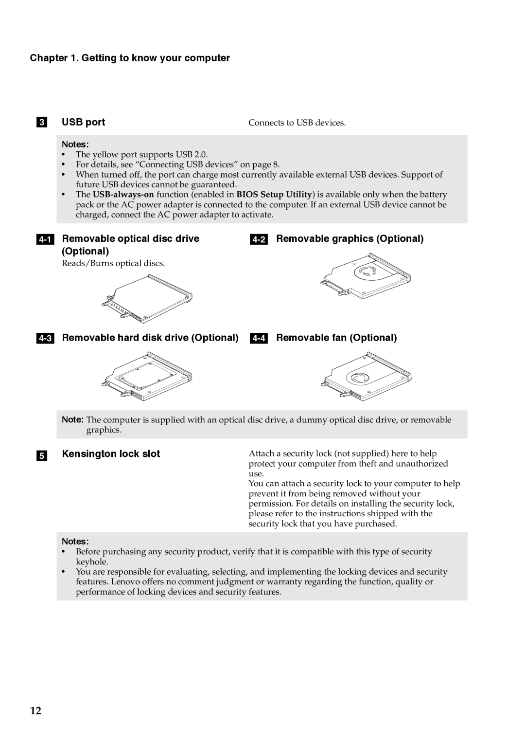 Lenovo 59376431, 59375627, 59375625 manual Getting to know your computer USB port, Optional 