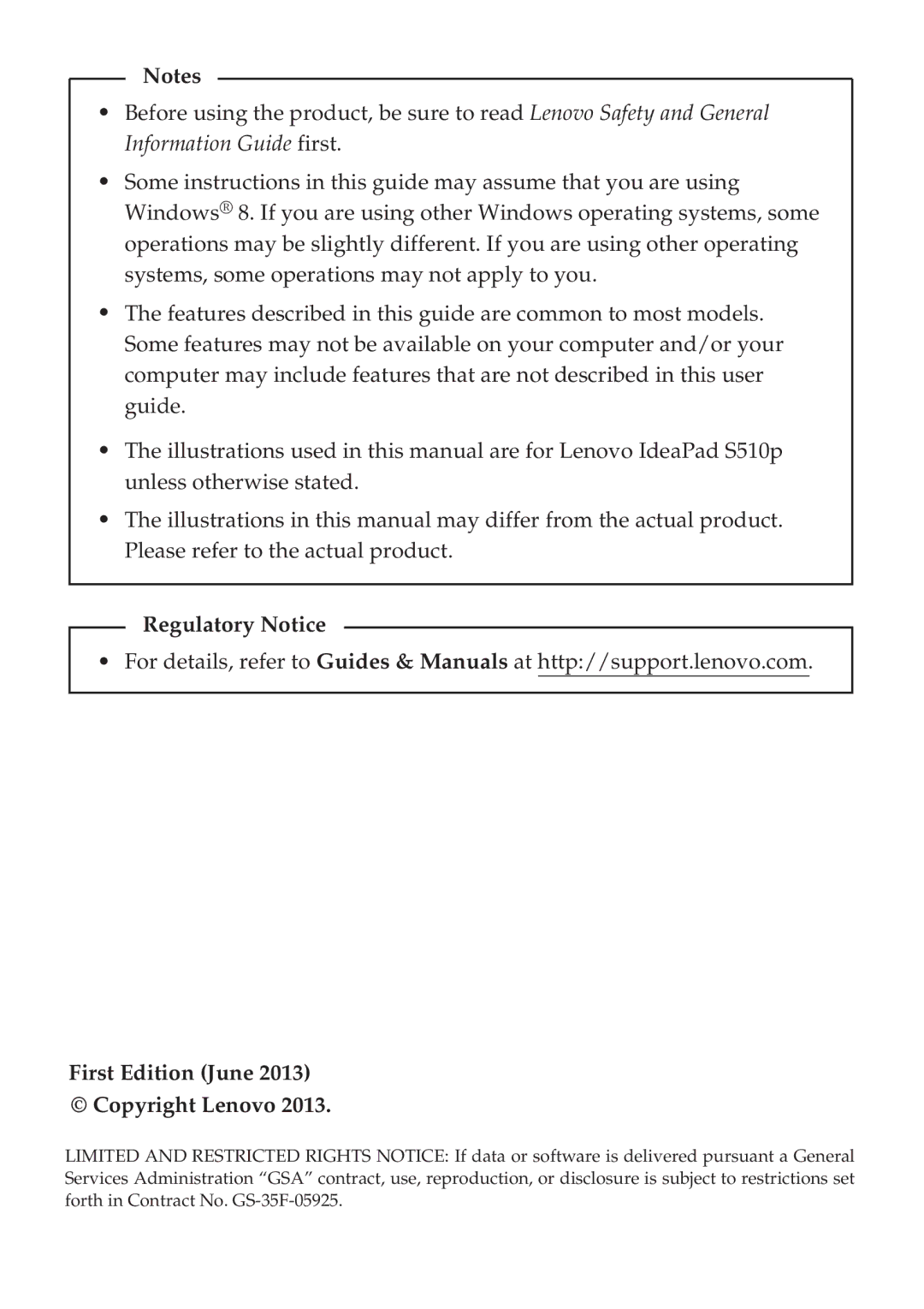 Lenovo 59385901 manual Regulatory Notice 