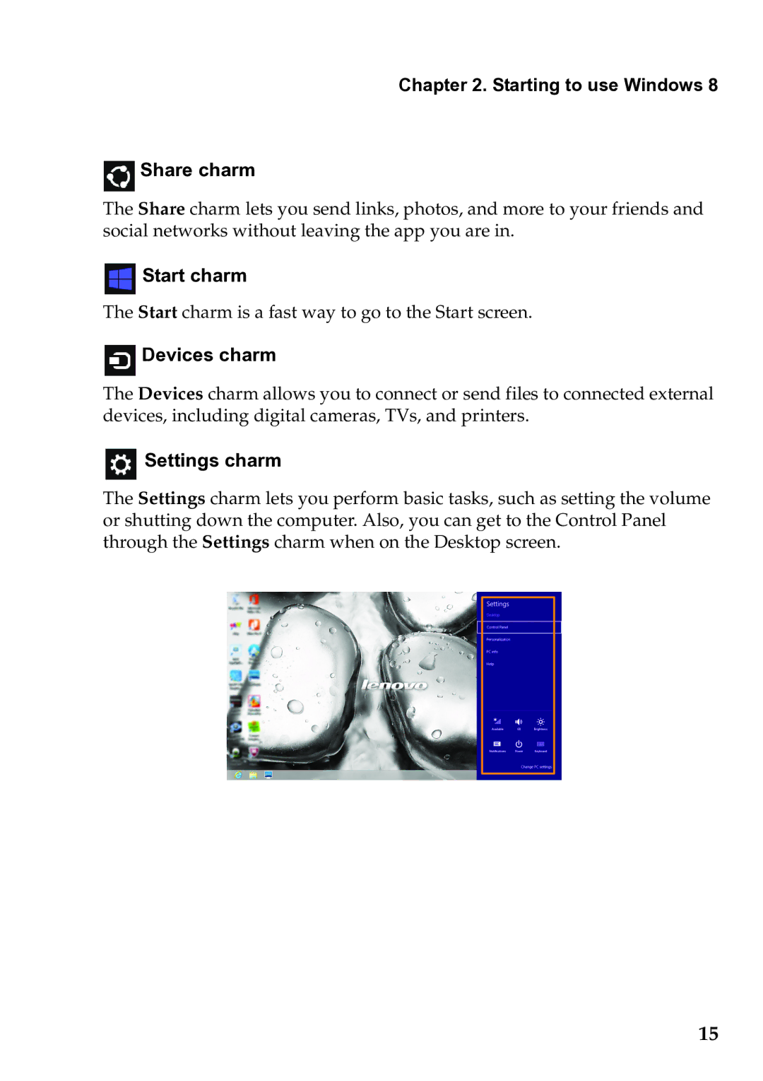 Lenovo 59385901 manual Start charm 