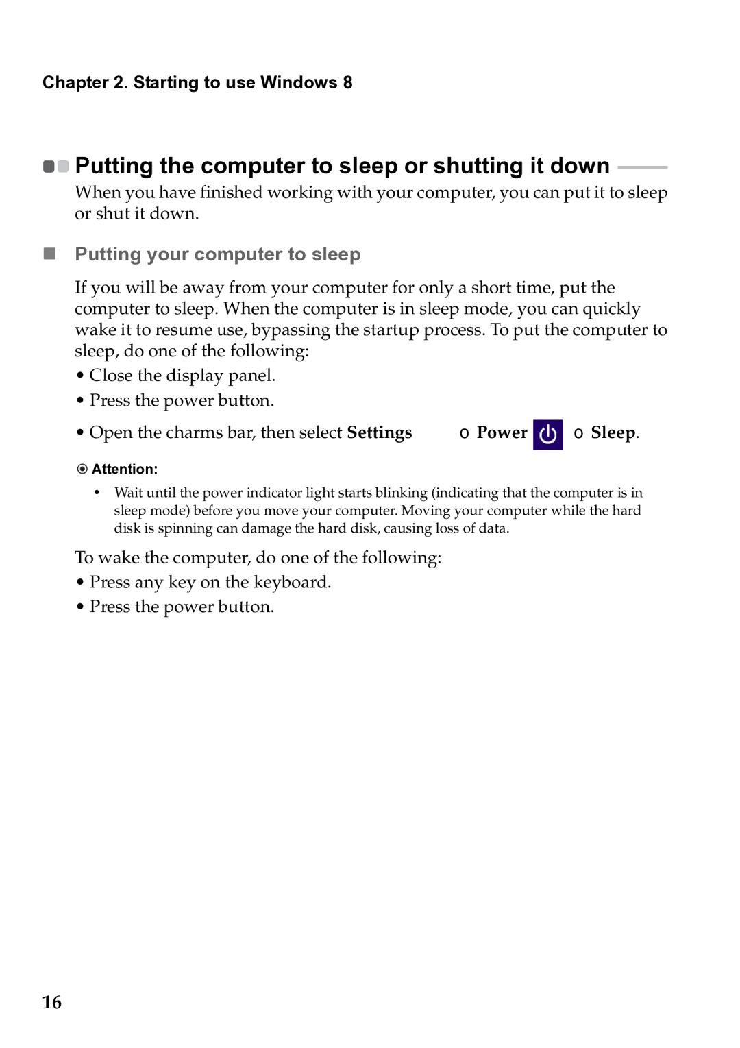 Lenovo 59385901 manual Putting the computer to sleep or shutting it down,  Putting your computer to sleep 